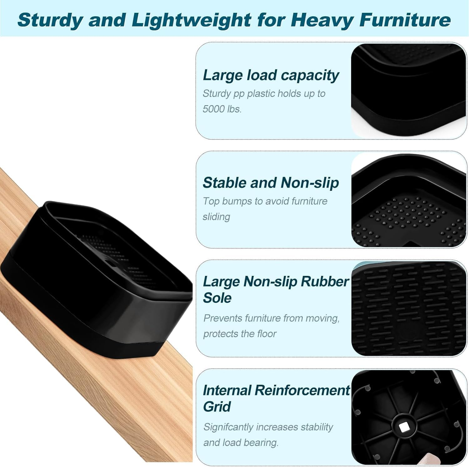 8 Pack Furniture Risers, Adjustable Bed Risers Heavy Duty Stackable Bed Raisers for Table Desk Couch Chair Sofa Cabinet Bed Legs Lift Height 1"