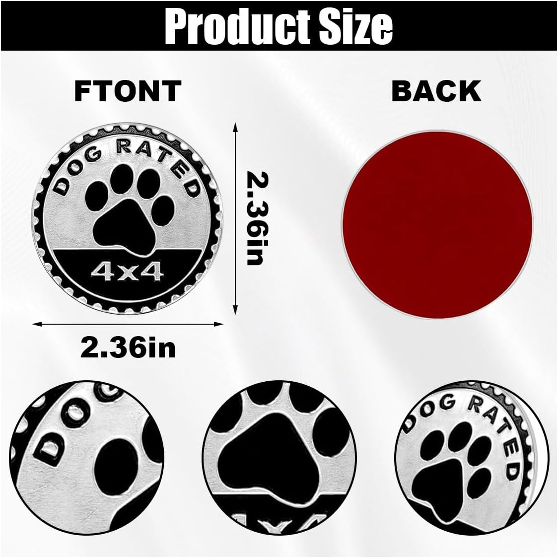 Car Badge Emblem, 4&times;4 Metal Car Exterior Badge Emblem, 3D Metal Auto round Emblem Decals Car Badge Decal Stickers Compatible with Jeep Wrangler Vehicles Suvs Trucks (Dog Rated)