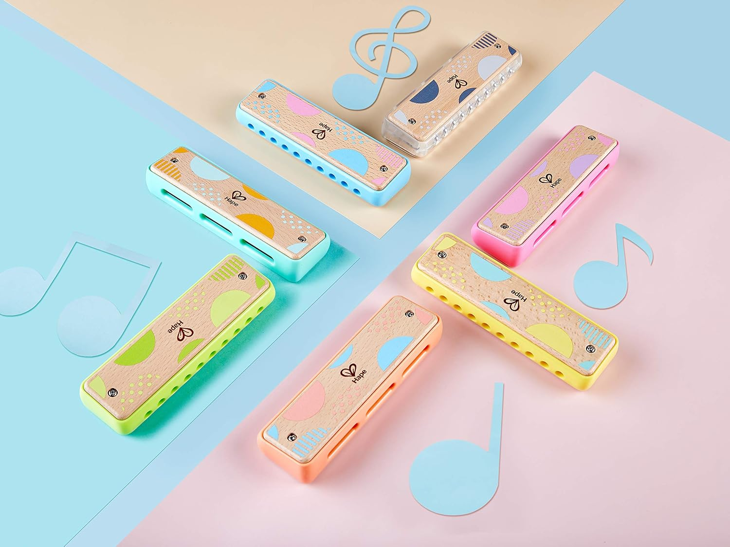 Hape Blues Harmonica | 10 Hole Wooden Musical Instrument Toy for Kids, Yellow (E8919)