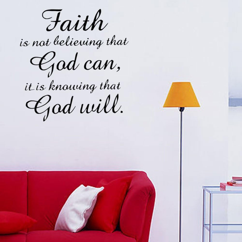 Wall Sticker, Faith God Quote Vinyl Art Wall Sticker Black PVC Removable Wall Decal Home Study Home Living Room Bedroom Decoration image number 6