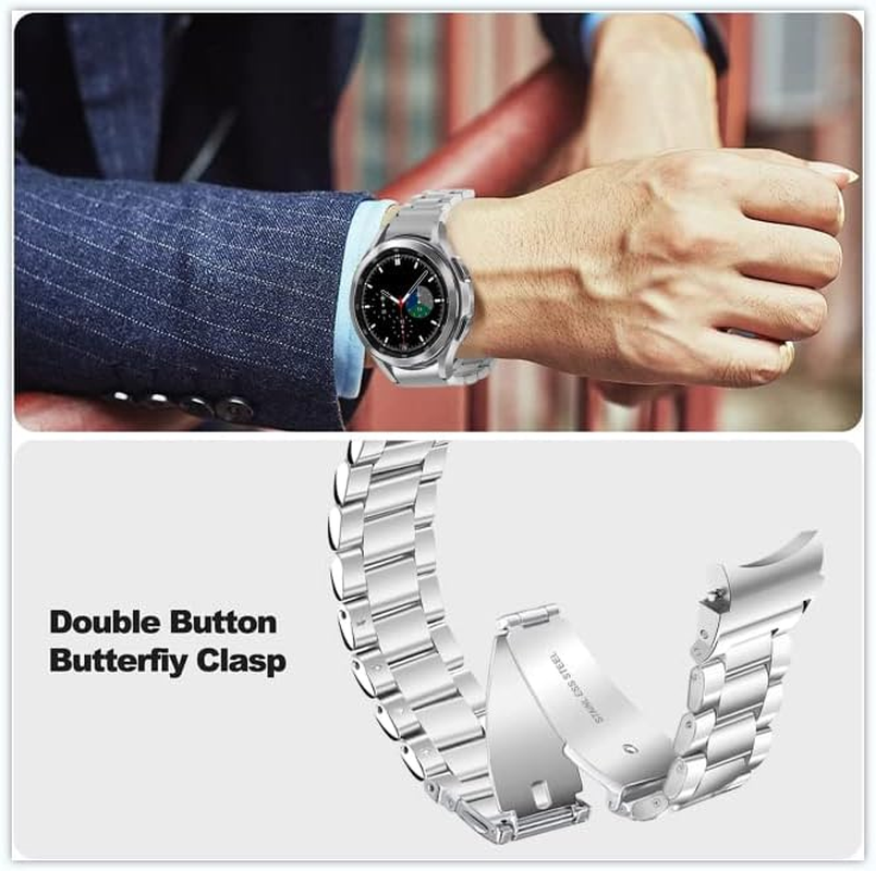 T Tersely Strap for Samsung Galaxy Watch 7/FE/6/5/4 40Mm 44Mm, 20Mm Solid Stainless Steel Metal Band for Watch 6/4 Classic 43Mm 47Mm/42Mm 46Mm, Watch 5 Pro 45Mm, Business Style for Men Women image number 4