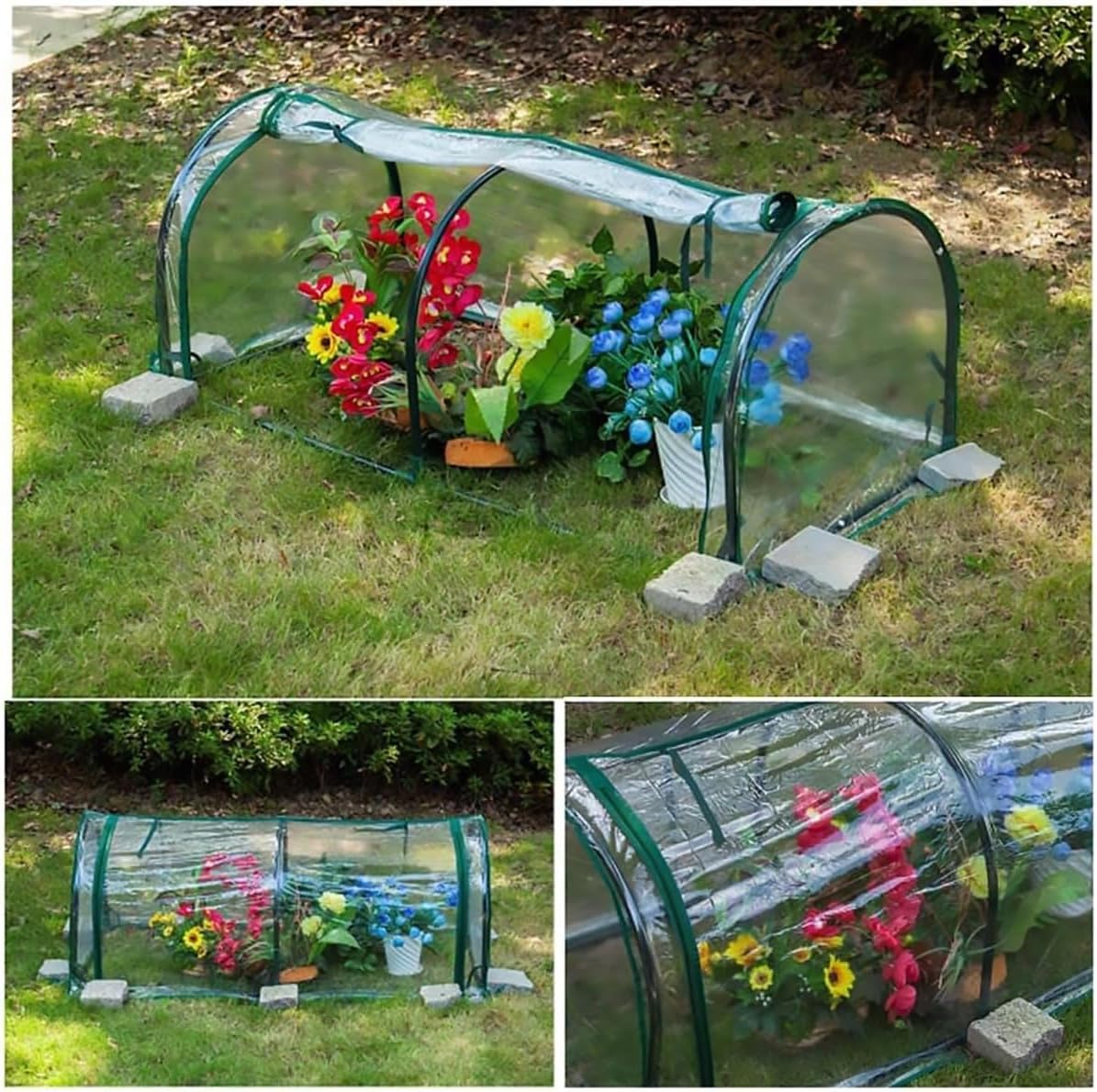 AIMALL Greenhouse Tunnel Cover 130X60X50Cm Transparent and Grid PVC Flower House Cover Outdoor Plant Protector Replacement Cover Only No Shelf Included - Transparent image number 5