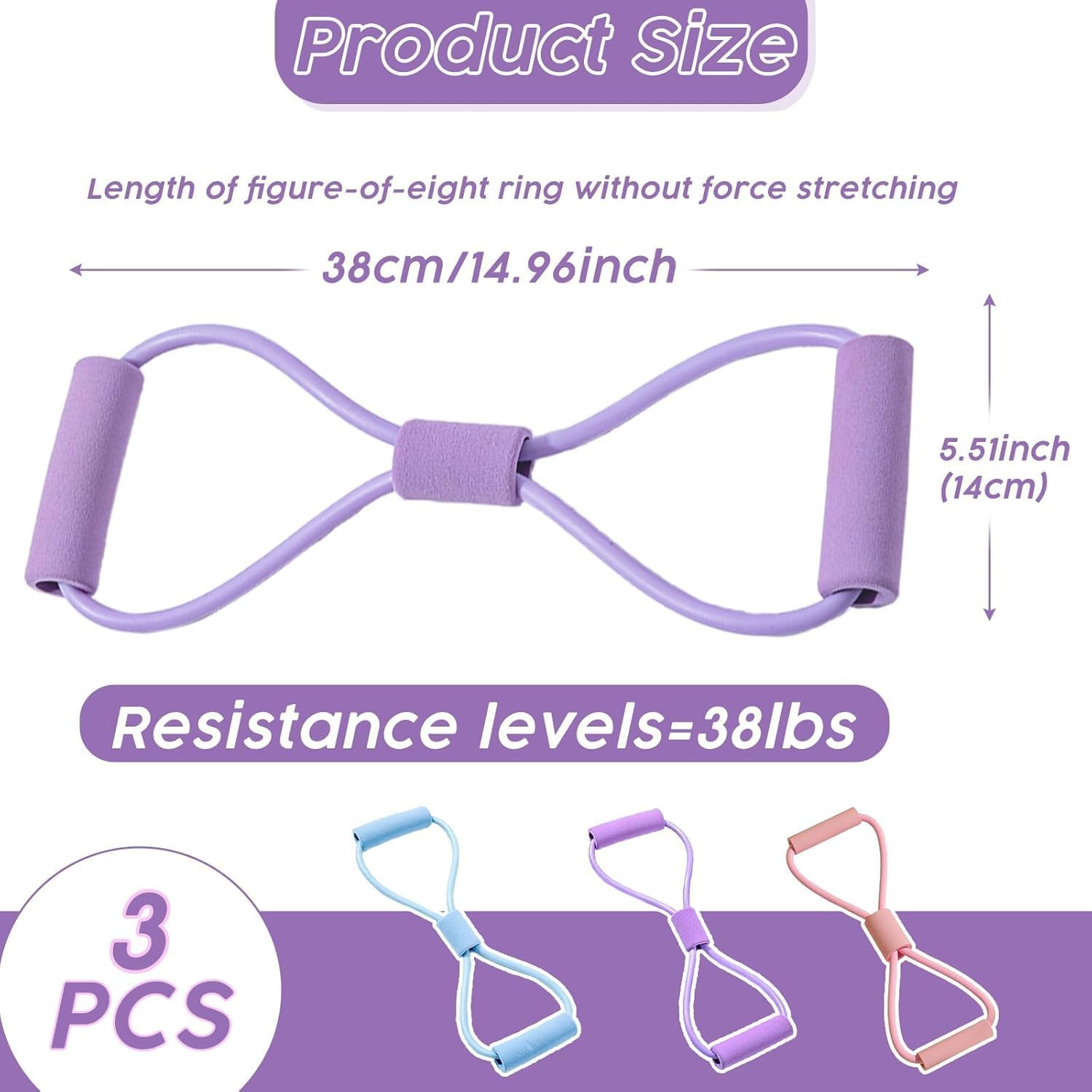 Arm Figure 8 Resistance Band, 3Pcs Yoga Gym Fitness Pulling Ropes, 8 Figure Shaped Tension Rope, 8 Shaped Elastic Pull Yoga Tension Rope for Chest Arm and Shoulder Stretch image number 5