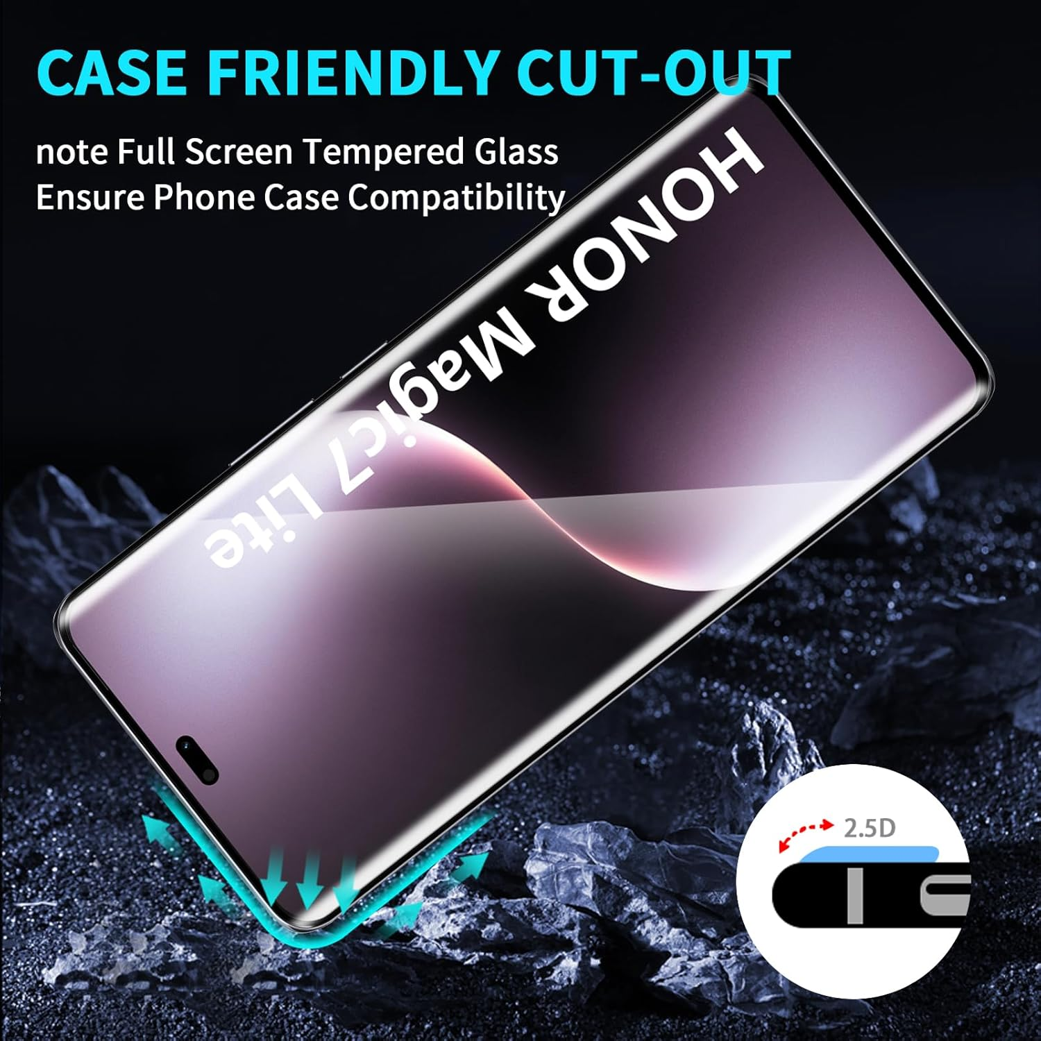 Lutree Tempered Glass Screen Protector for Honor Magic 7 Lite 5G, Pack of 2 + 2 3D Protective Glass and Camera Protection, 9H Hardness HD Screen Protector, Anti-Scratch, Bubble-Free Screen Protector image number 1