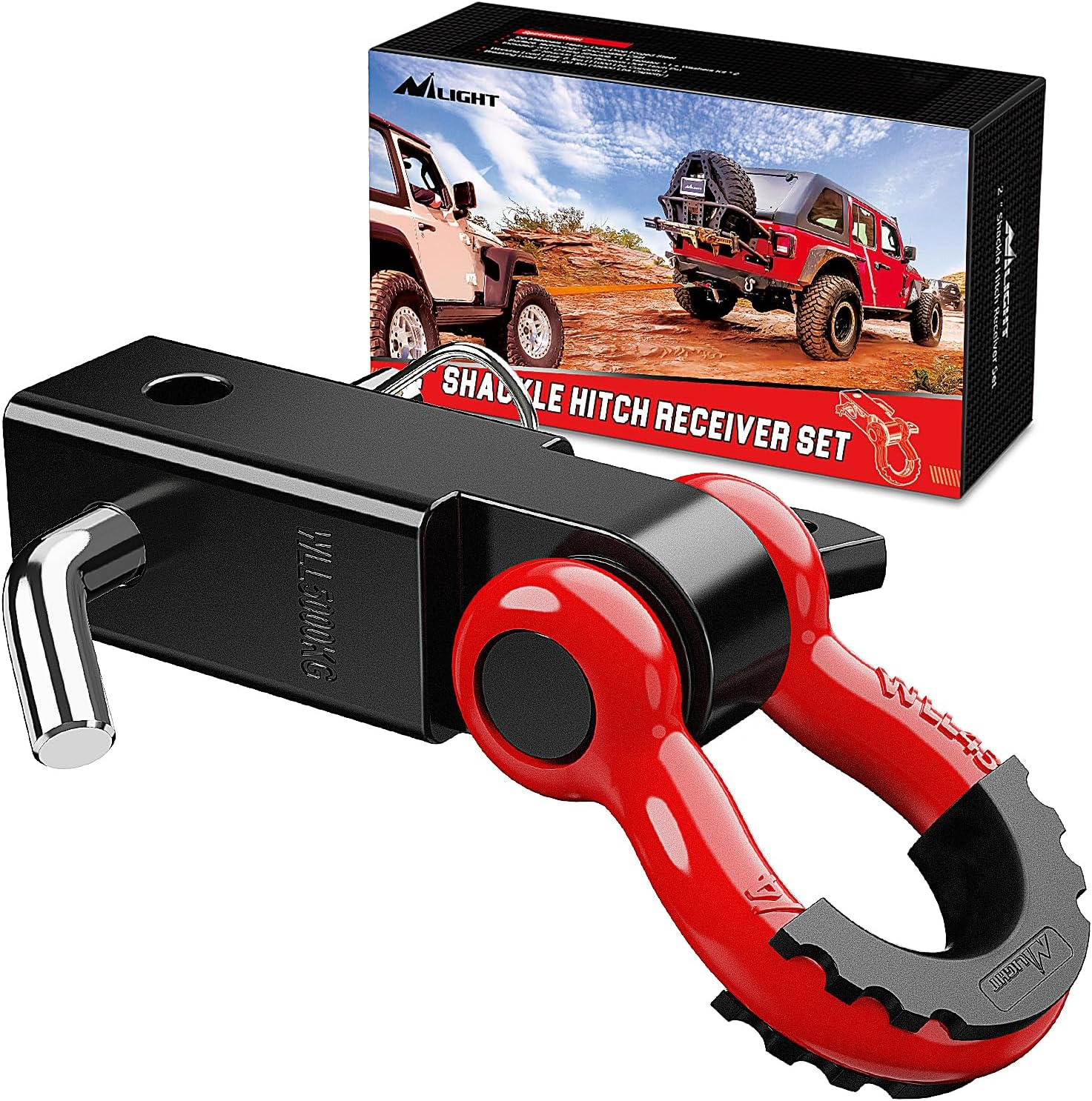 Nilight Shackle Hitch Receiver 2Inch 45000 Lbs Breaking Strength 3/4" D Ring Shackle W/Trailer Hitch Pin Heavy Duty Solid Recovery Towing Kit for Trucks Jeeps Off-Road