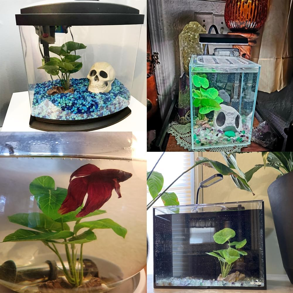 Smoothedo-Pets Fish Tank Decor Aquarium Decorations Ornaments Betta Leaf Pad Hammock Plastic Artificial Plant Goldfish Fish Hides Small Tank/Reptiles Plants Driftwood (Green-Type-A-Set) image number 5