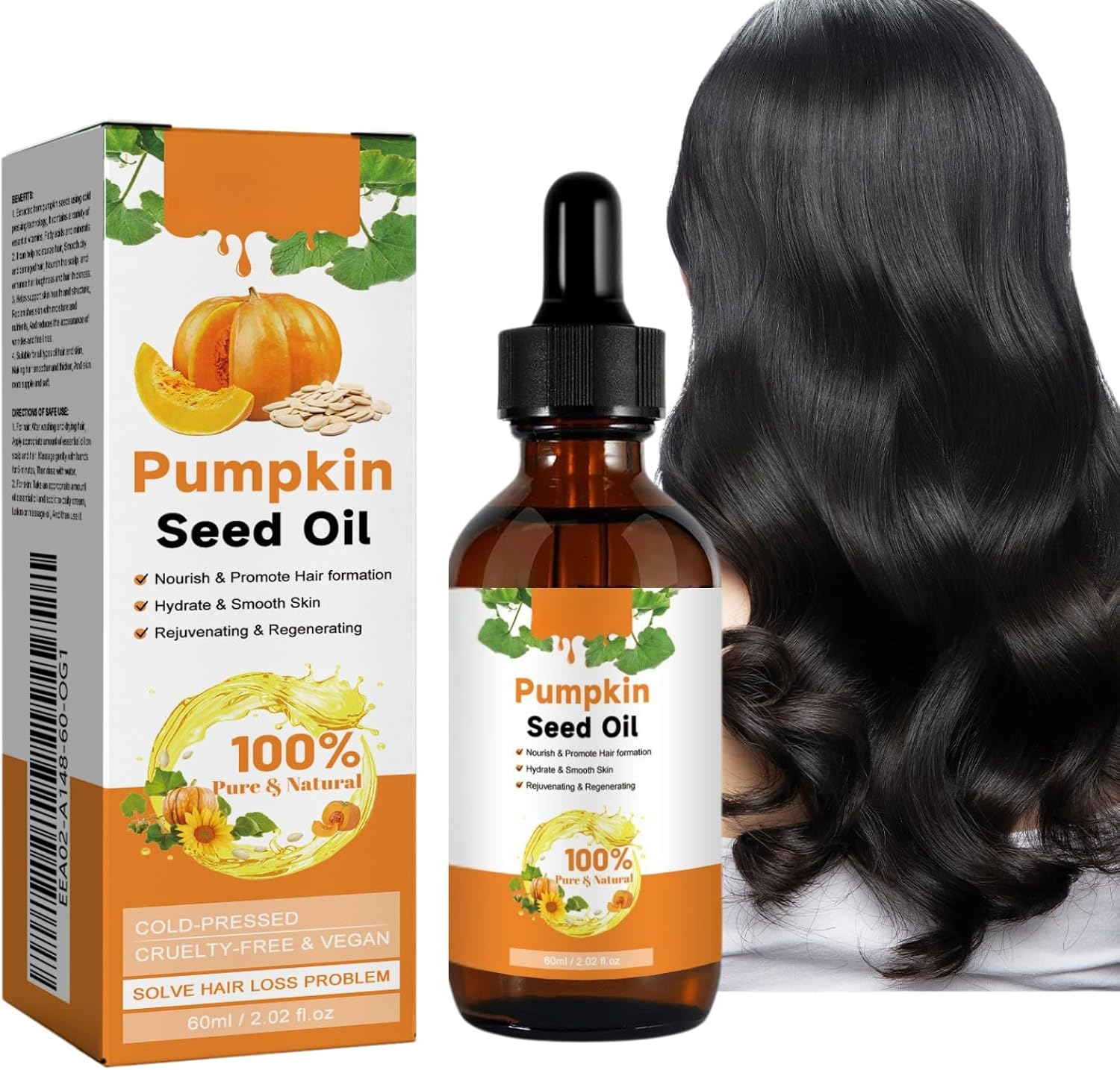 Pumpkin Seed Oil for Hair Growth & Skin Care, 100% Pure Organic Cold Pressed Pumpkin Seed Oil, Natural Moisturizing & Nourishing Hair Care Oil for Scalp, Face, Nails, and Body 60Ml (4Pcs)