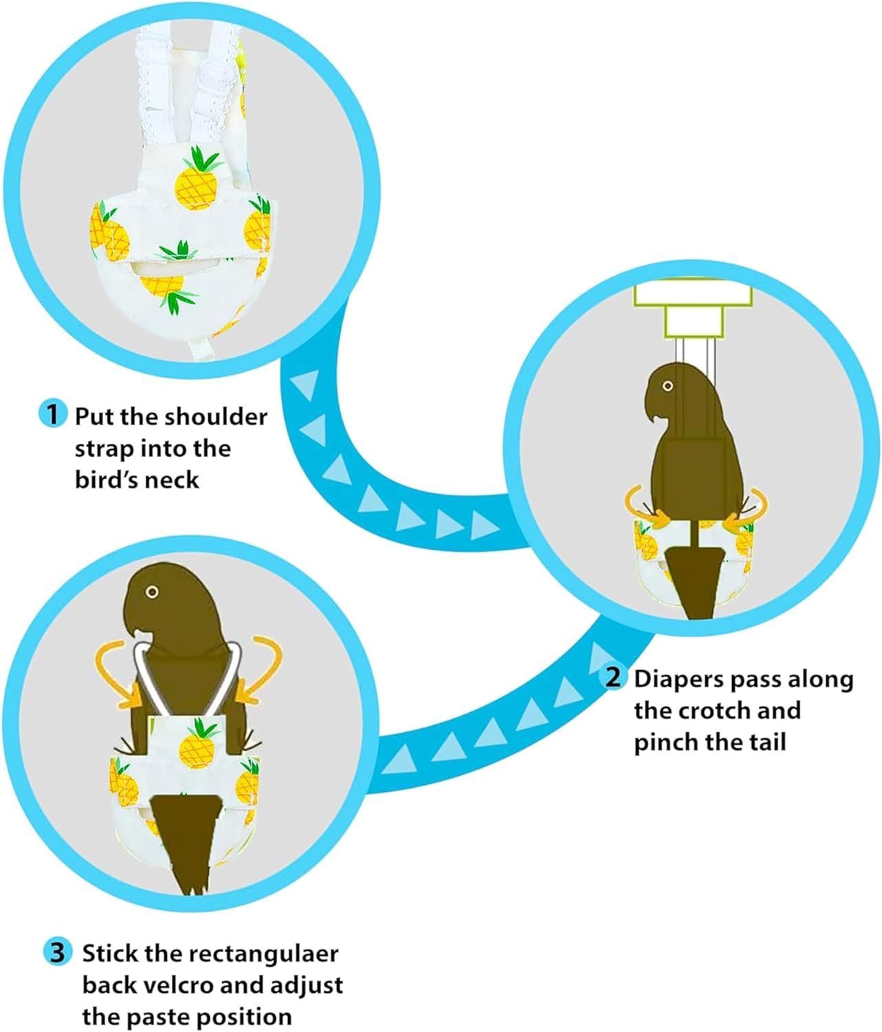 2 Pieces of Pet Bird Flight Suit Diaper,Bird Diaper,Seat Belt Elastic Bird Diaper,Reusable Cotton Elastic Shoulder Strap,Diaper Flight Kit Lining for Bird Protection (M) image number 2