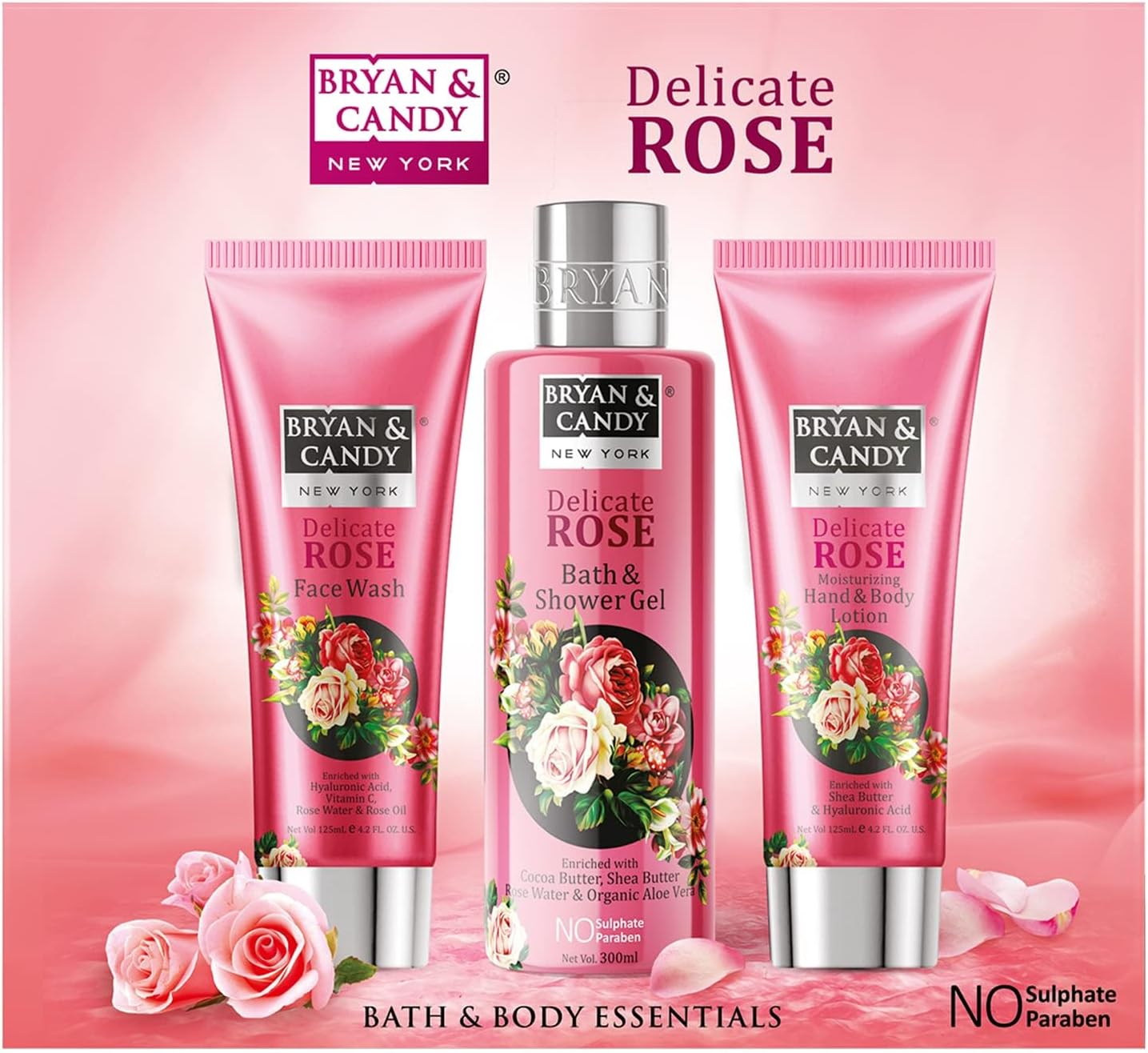 Bryan & Candy Delicate Rose Gift Set for Women (Face Wash, Bath and Shower Gel, Hand and Body Lotion), Enriched with Rose Water, Rose Oil, Aloe Vera (Pack of 3) image number 6