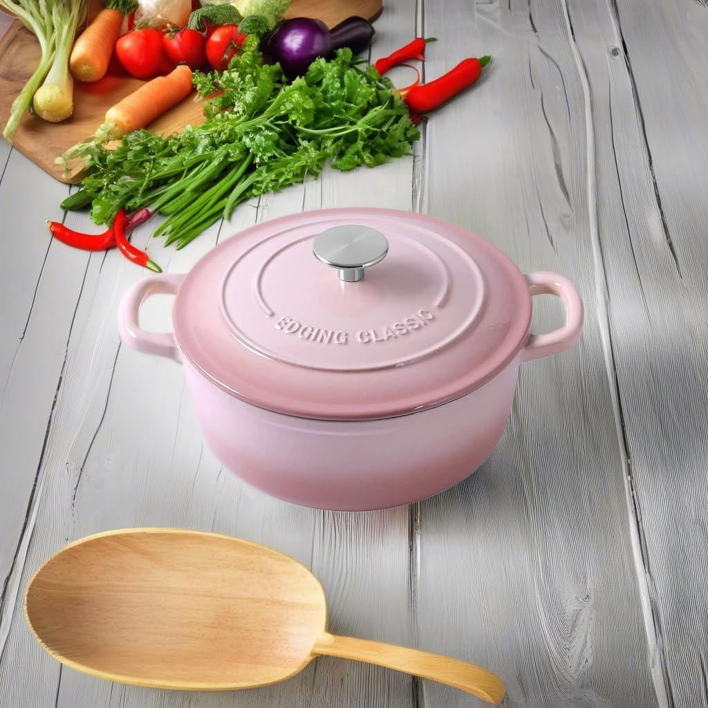 EDGING CASTING Enameled Cast Iron Covered Dutch Oven with Dual Handle, 3.5 Quart, Pink image number 3
