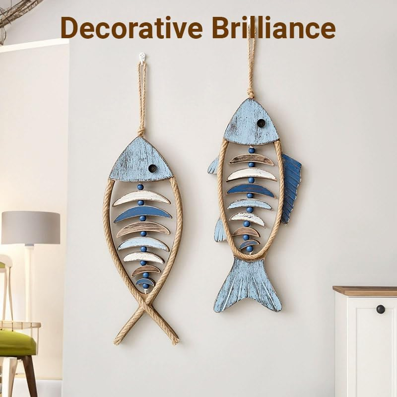 AIMALL Fish-Shaped Wooden Wall Hanging 25.2X8.3In Rustic Nautical Decor for Coastal Living Room Bedroom Hallway Beach-Themed Art Ornament