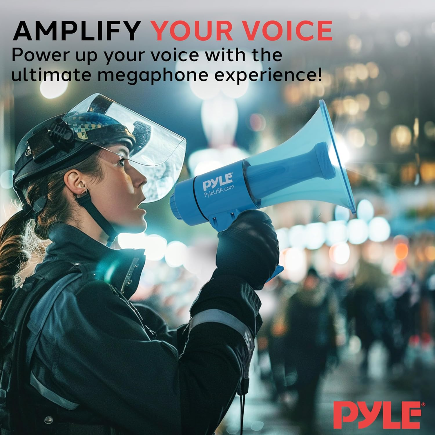 Pyle Portable Compact PA Megaphone Speaker W/Alarm Siren, Adjustable Volume, 40 W Handheld Lightweight Marine Grade Waterproof Bullhorn, LED Flashlight, AA Battery Powered, Indoor Outdoor (PMP66WLT) image number 4