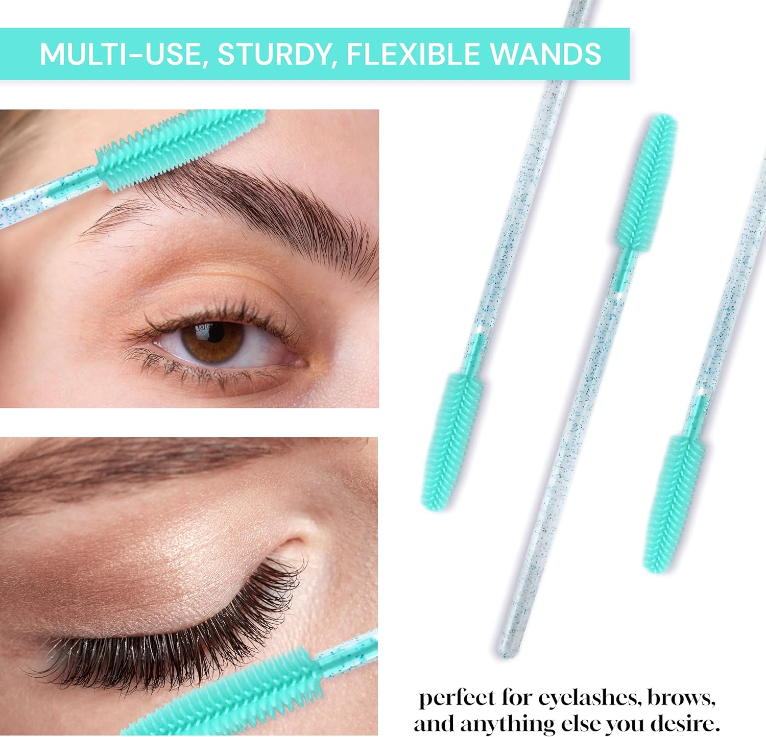 Apothie 50 Pieces Silicone Disposable Mascara Eyelash Wands - Eyebrow & Lash Extension Spoolie Brushes, Comb Separator, Microblading Tool, Applicator (50 Brushes, Green Crystal) image number 1