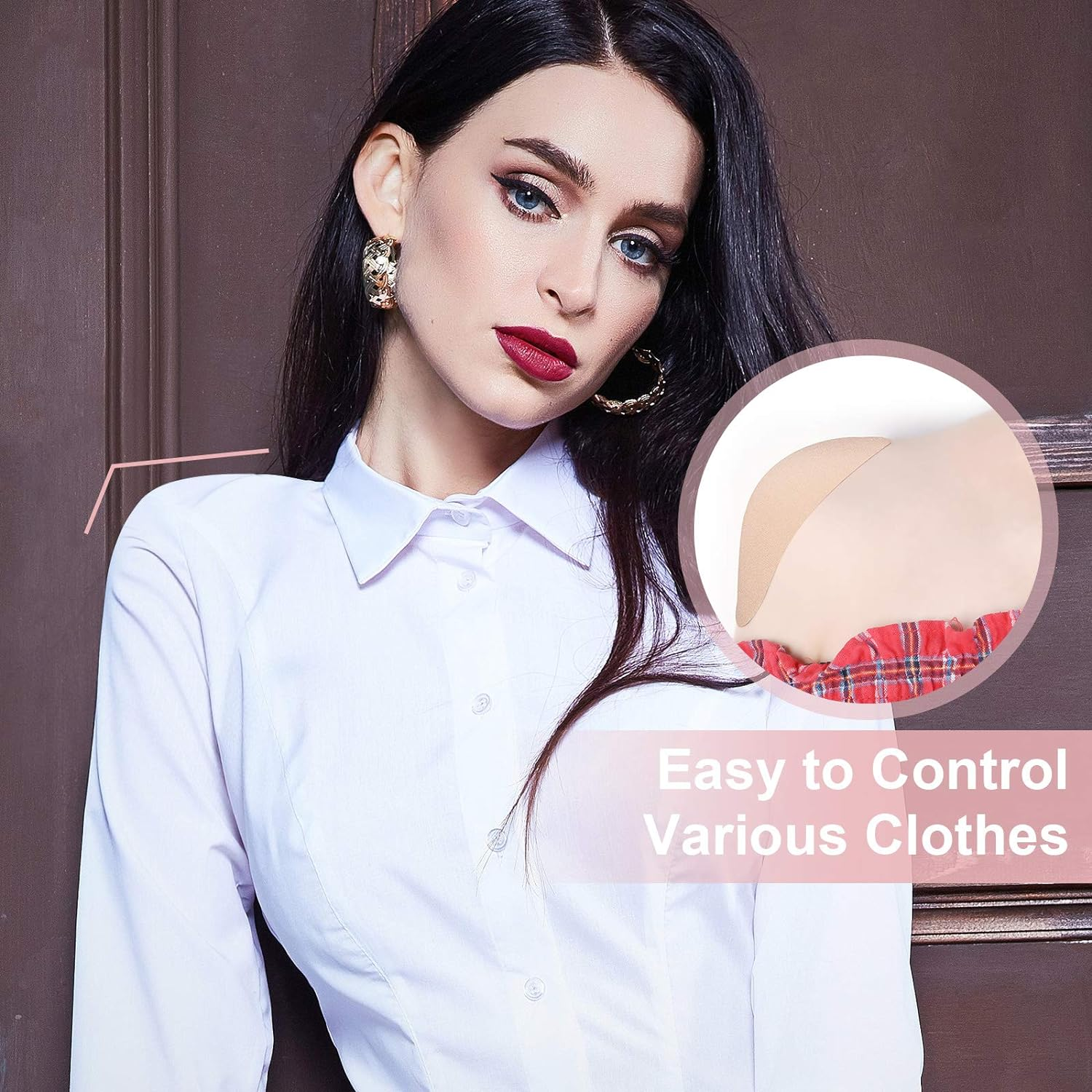 4 Pairs Shoulder Push-Up Pads Soft Silicone Adhesive Shoulder Pads Anti-Slip Enhancer Shoulder Pads for Women (Flesh Color, Transparent Flesh Color) image number 4