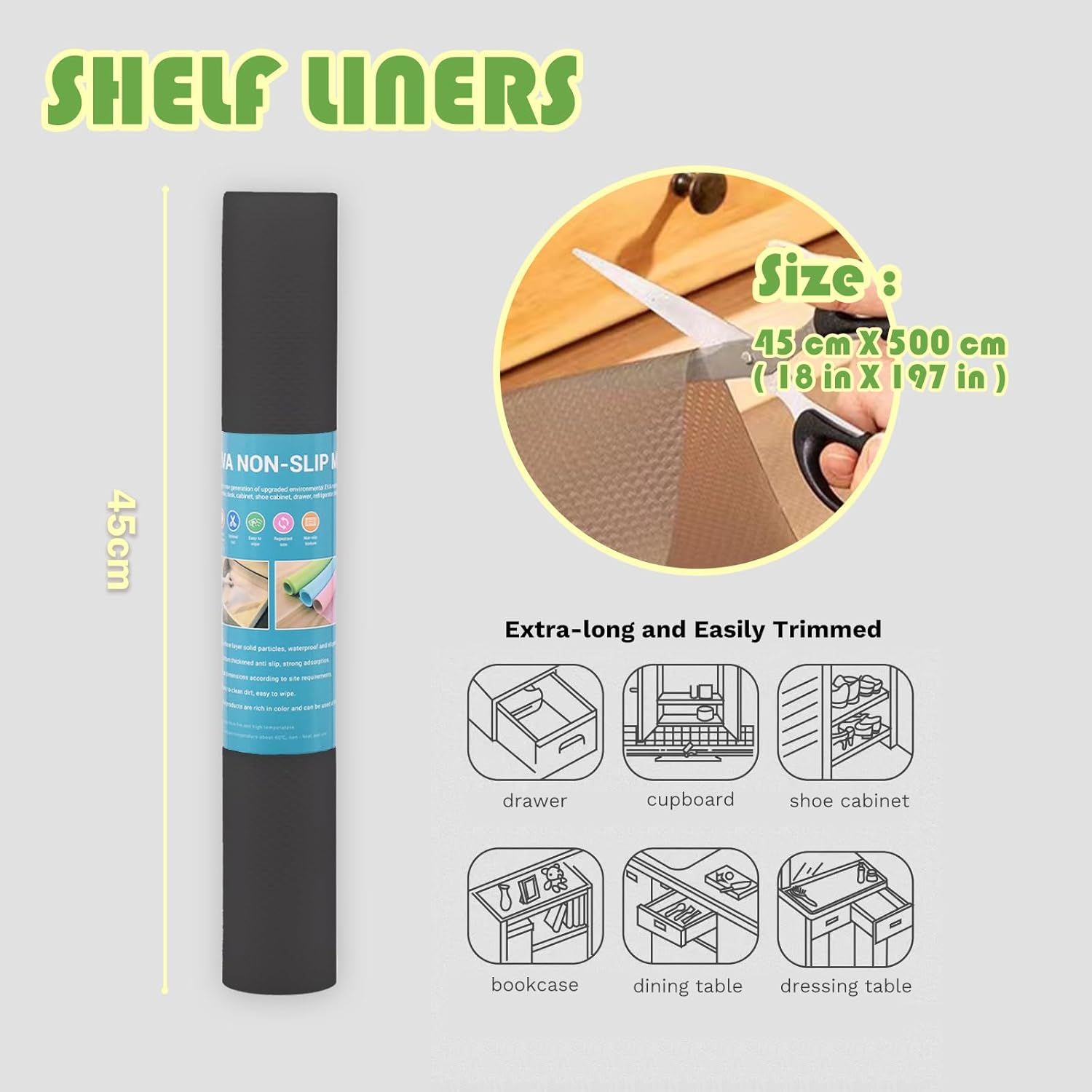 18&times;197In Plastic Shelf Liner, Anti-Moisture and Anti-Mold Drawer Protection Mat, Plastic Cabinet Liners Washable Fridge Liners Cupboard Pad for Kitchen Pantry Refrigerator (Transparent Black) image number 3