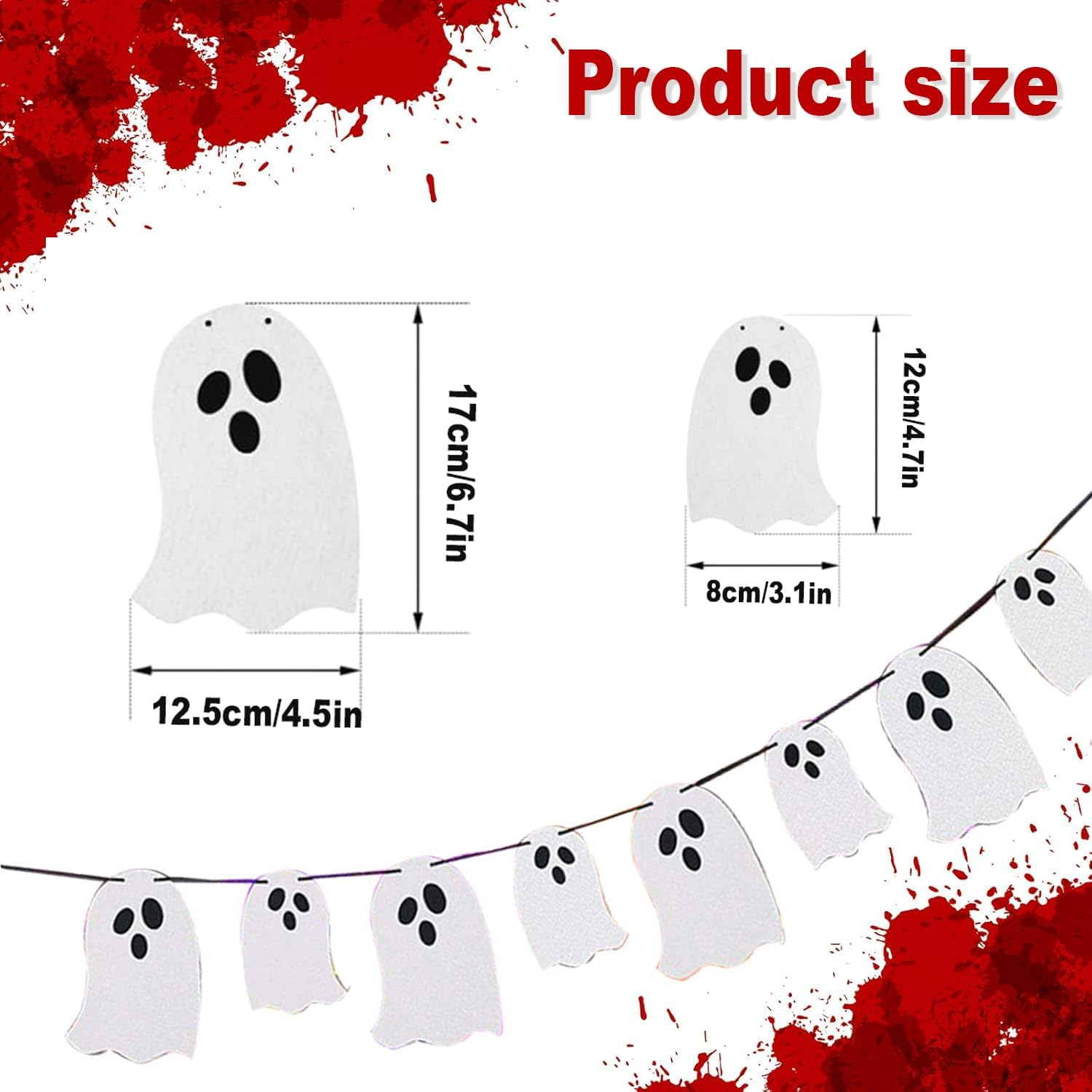 White Glitter Halloween Ghost Garland Banner Ghost Halloween Party Banner Decorations Indoor for Haunted Houses Indoor Outdoor Party Decor image number 4