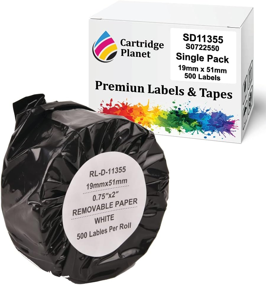 Cartridge Planet Compatible Multi Purpose Label Roll for Dymo SD11355 S0722550 19Mm X 51Mm 500 Labels for Dymo Labelwriter 450 450 Turbo 450 Twin Turbo 450 Duo 4XL SE450 310 320 330 400 SE300 Wireless