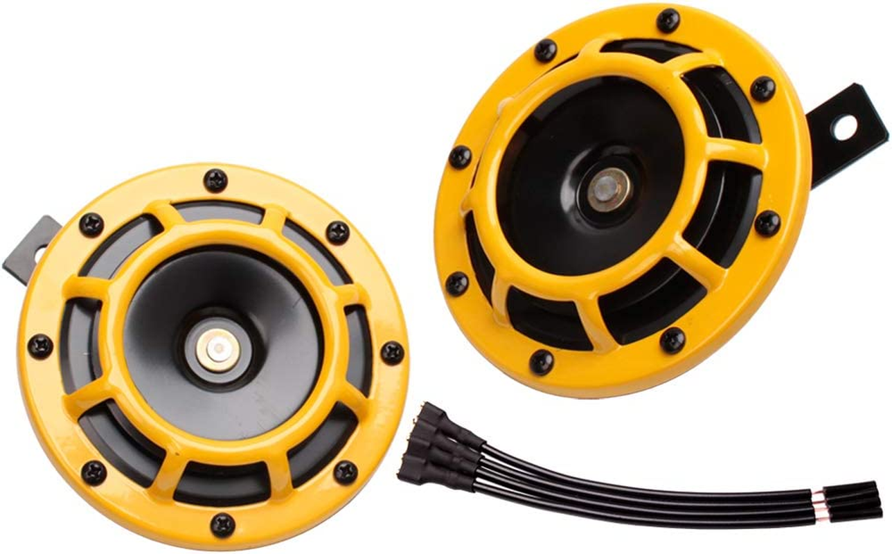 FARBIN Loud Car Horn 12V Super Tone Motorcycle Horns High Tone/Low Tone Twin Horn Kit with Protective Grill(Red, 12V)