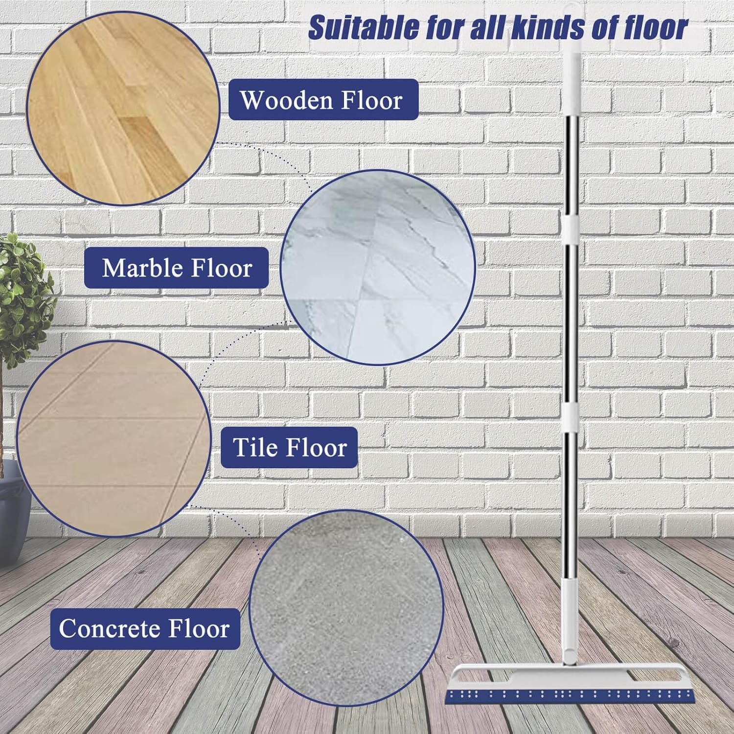 Multifunction Magic Broom, 3-In-1 Adjustable Indoor Broom Sweeper, Detachable Floor Squeegee Glass Wiper, Washable Scraping Brooms for Tile Windows, Pet Hair Remover (Blue) image number 6