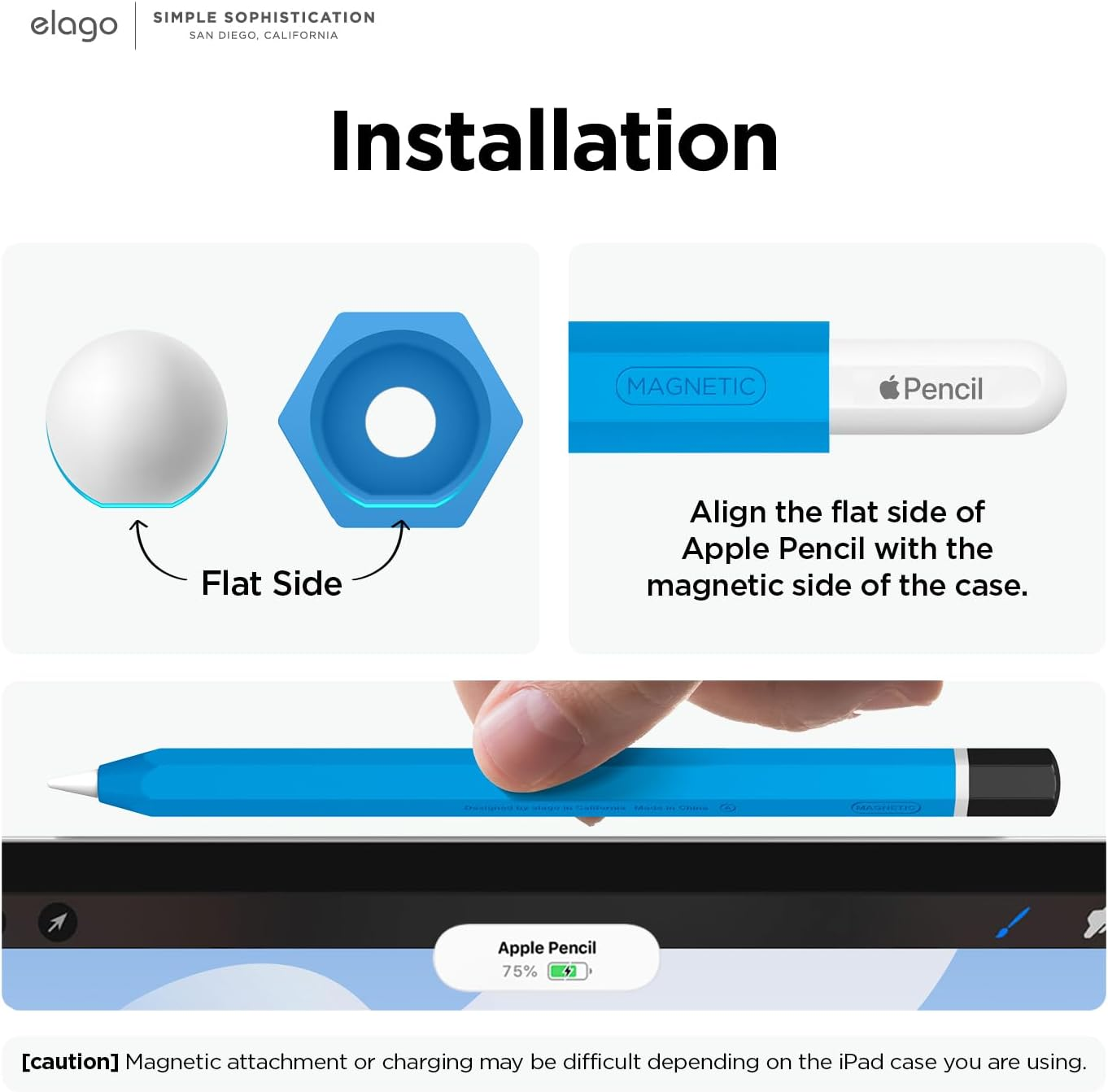 Elago Compatible with Apple Pencil Pro Case & Apple Pencil 2Nd Generation Case, Compatible with Magnetic Charging, Double Tap, Squeeze, Haptic [Must Read Installation Instructions] (Blue)
