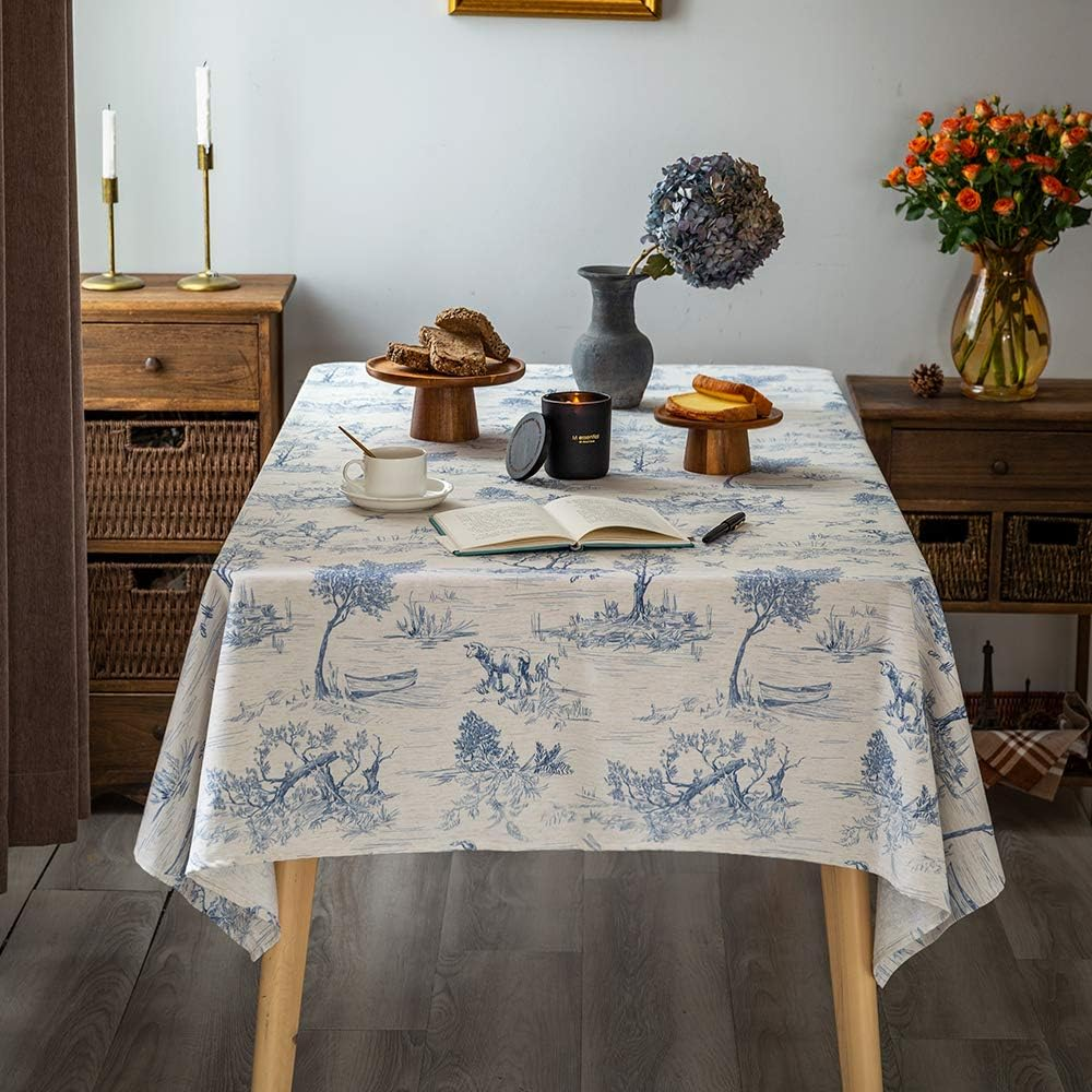 Rustic Tablecloth Classic French Village Printed Linen Fabric Table Cover Farmhouse Decoration 55X120 Inches Rectangle/Oblong Blue for Kitchen Dining image number 6