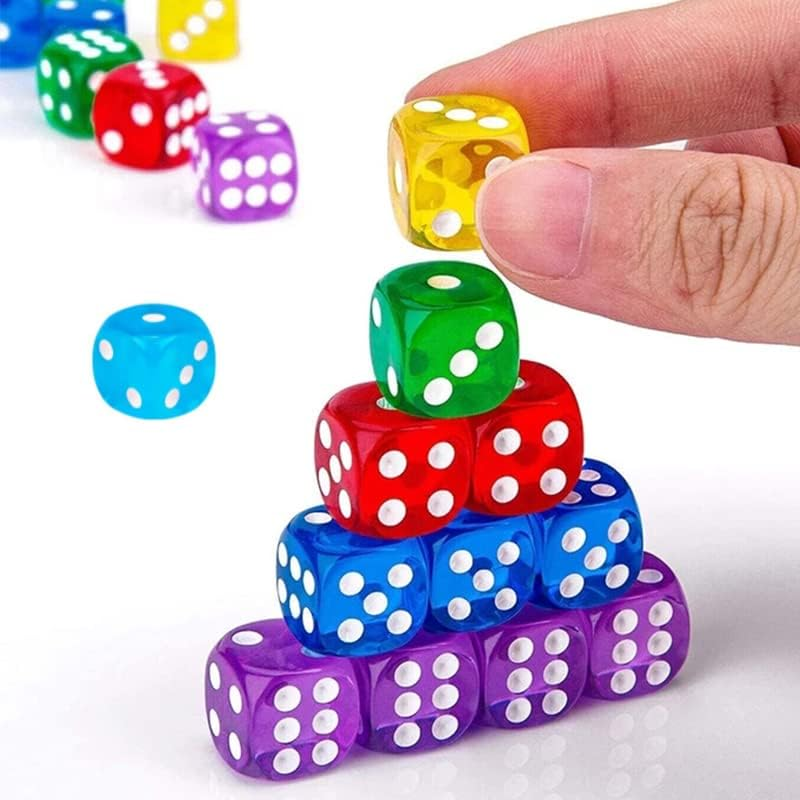 AIMALL 12PCS 6-Sided Transparent Coloured Game Dice &ndash; Bulk Board Game Toy, Multi-Coloured Dice Set for Tabletop Games, Dice Collection, and Play image number 4