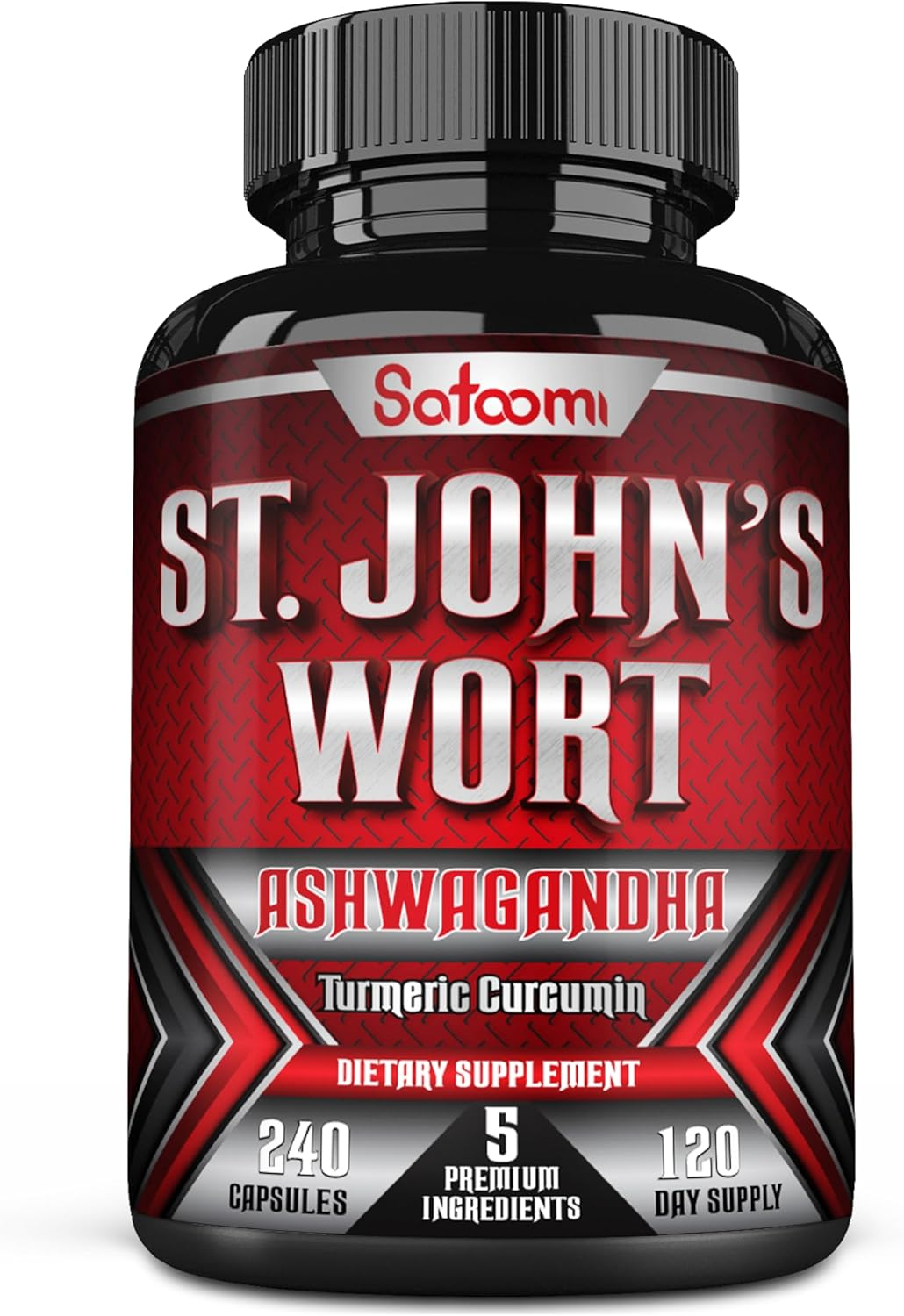 SATOOMI St. John'S Wort Capsules Extract - 5 Herbs with Ashwagandha, Turmeric & Black Pepper - 240 Vegan Caps for 4 Months - Non-Gmo, Gluten Free