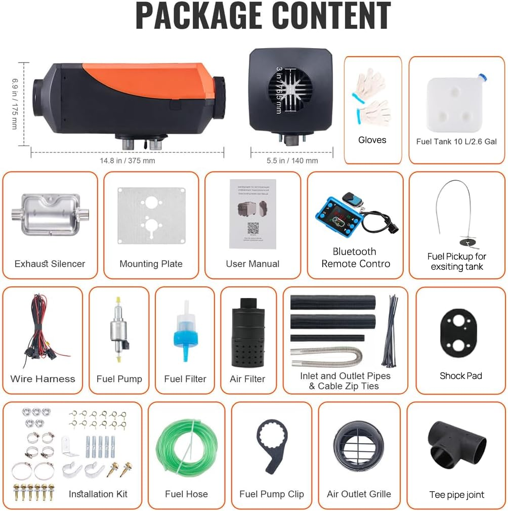 Diesel Heater 8KW 12V Bluetooth APP Control LCD Monitor Diesel Air Heater for RV Trailer Camper Van Boat Orange image number 5