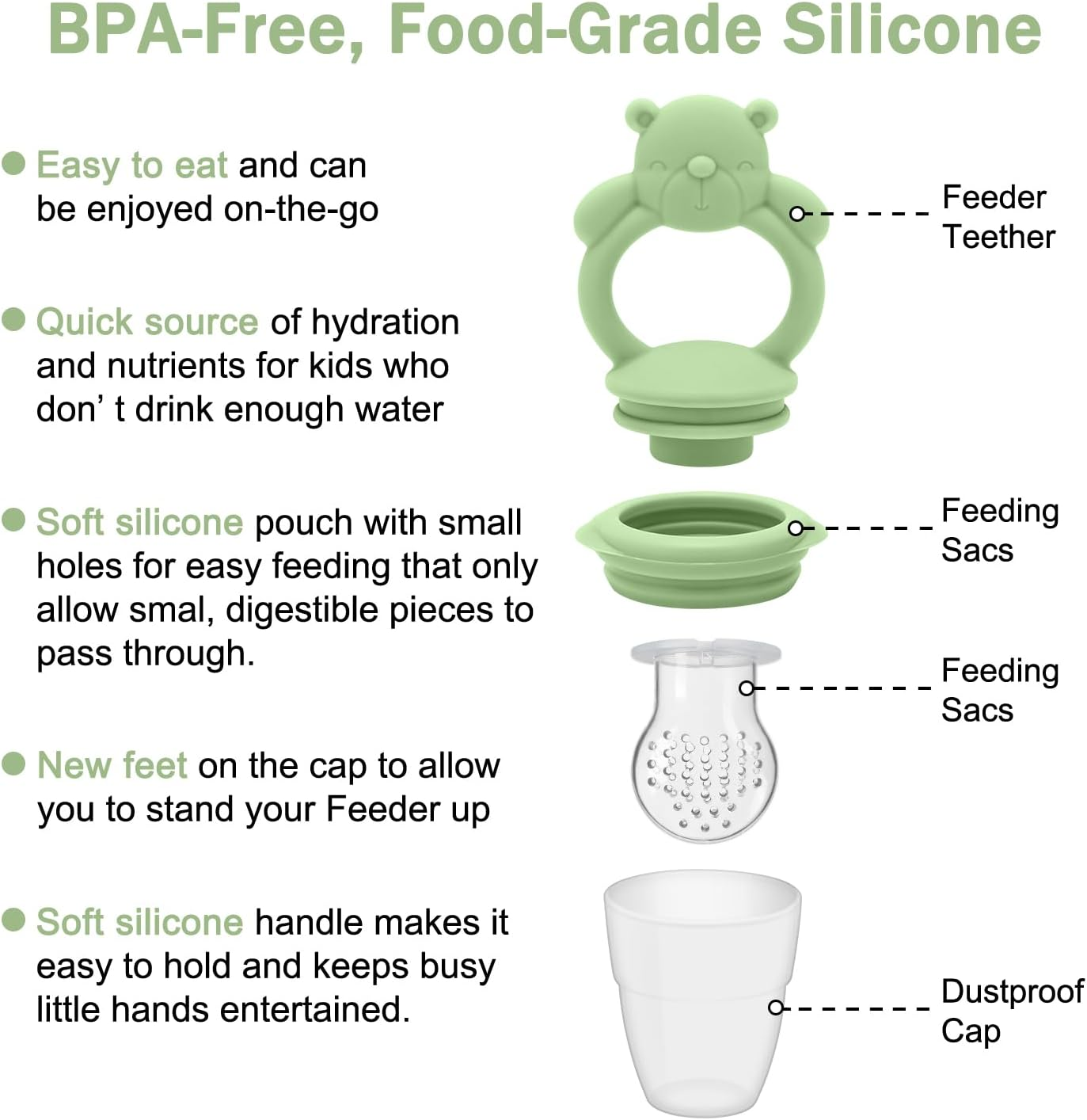 Baby Silicone Fruit Food Feeder Pacifier & Breastmilk Popsicle Freezer Molds, BPA Free Baby Food Storage Containers Frozen Ice Tray for Baby Feeding Safely, Infant Fruit Teething Toy - Bear Beige image number 2