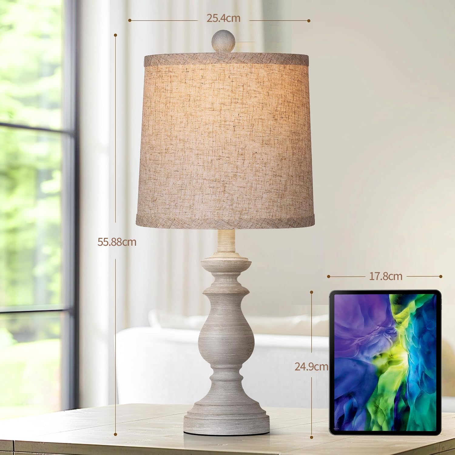 Telfun Traditional Table Lamp Set of 2, Rustic Farmhouse Table Lamps for Living Room Bedroom, 22" Bedside Desk Lamps Vintage Nightstand Lamps with Linen Shades, Antique Grey image number 1