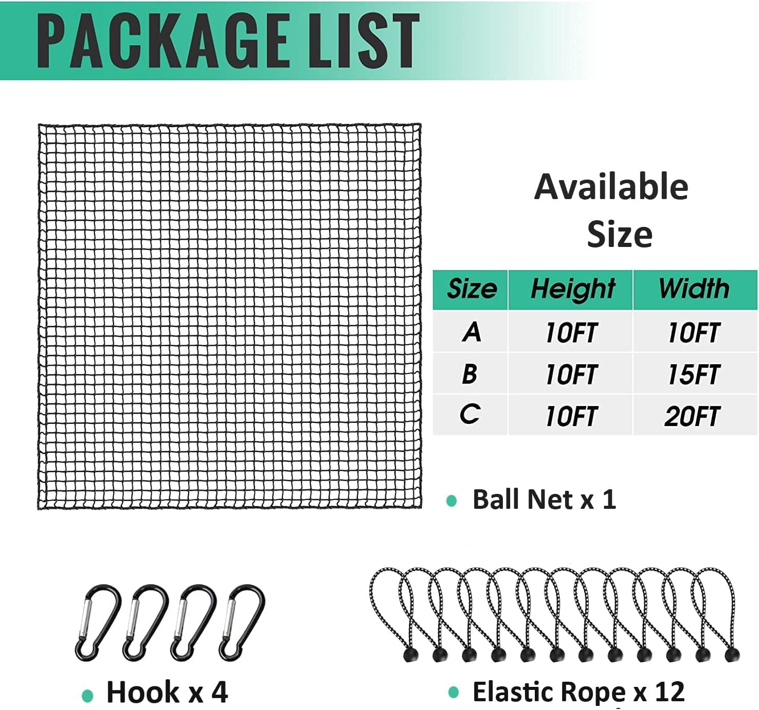 Golf Net - Sports Practice Barrier Net &ndash; Golf Hitting Net - Heavy Duty Nylon Golf Sports Netting Barrier Nets 10X10Ft/10X15Ft/10X20Ft - Golf Accessories image number 2