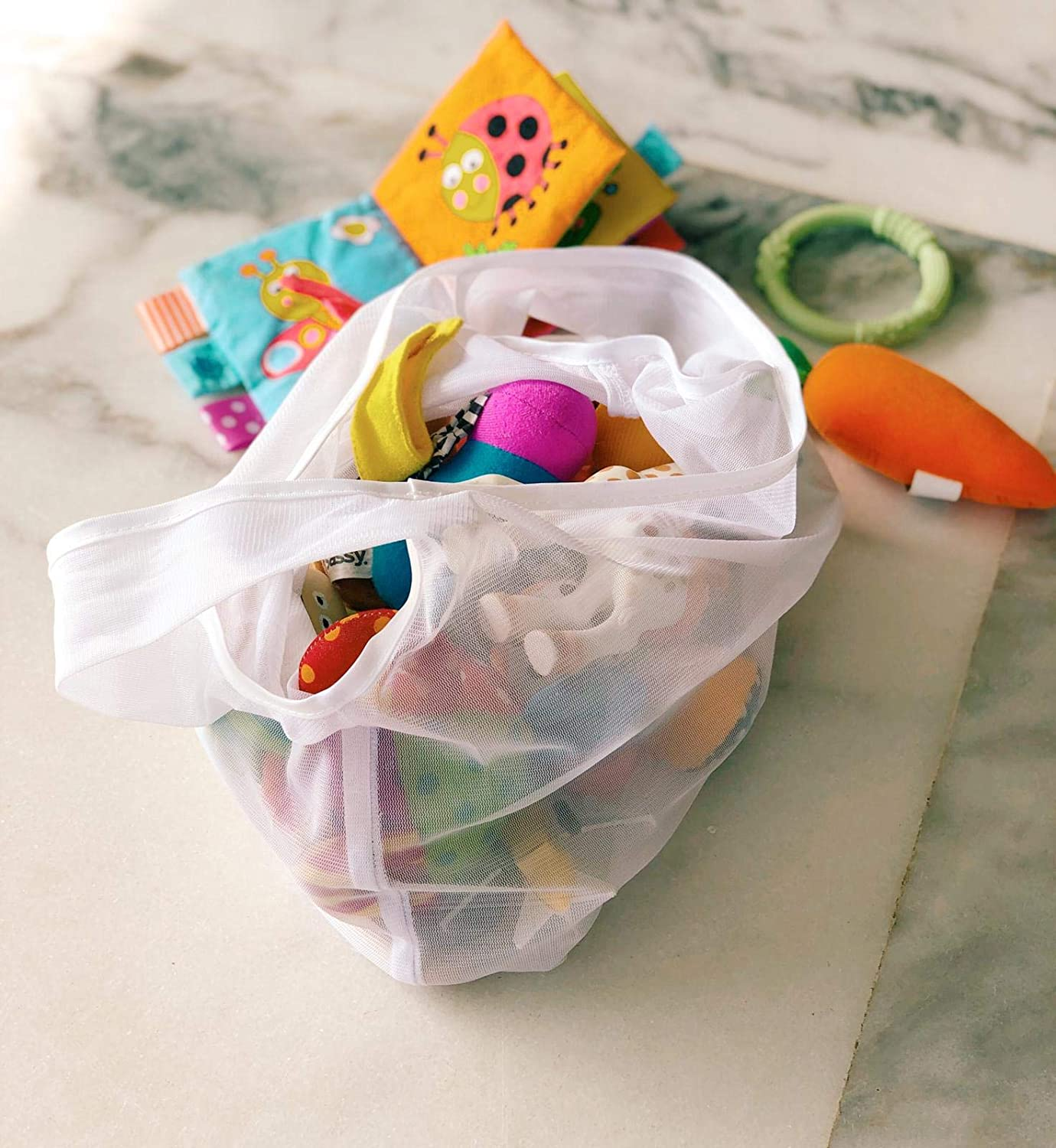 Purifyou Premium Reusable Mesh Shopping Bags for Produce and Grocery | Keeps Produce Fresh & Has Tare Weight Tags | Set of 9 | 2 Reminder Keychains & 2 Zipper Storage Pouches Included | Extra Large image number 2