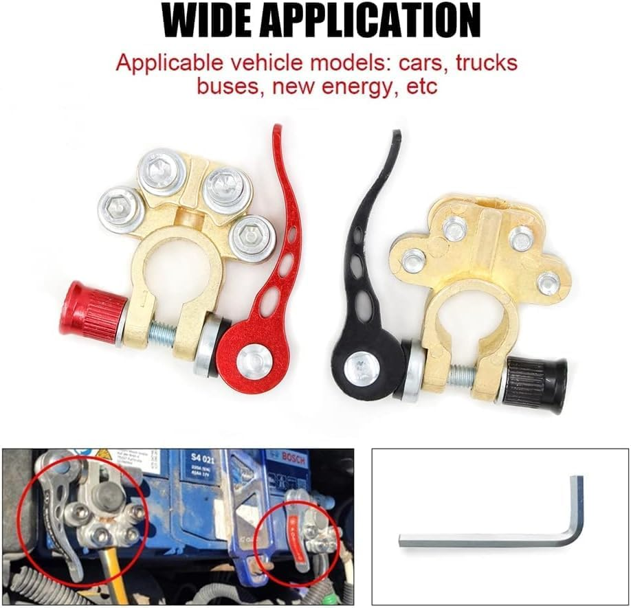 1 Pair Quick Release Battery Terminal, Battery Terminals 12V, Car Battery Terminal Connector Pure Brass, Battery Terminal Connectors with Anti-Corrosion Pad for Car, Caravan, Truck image number 5