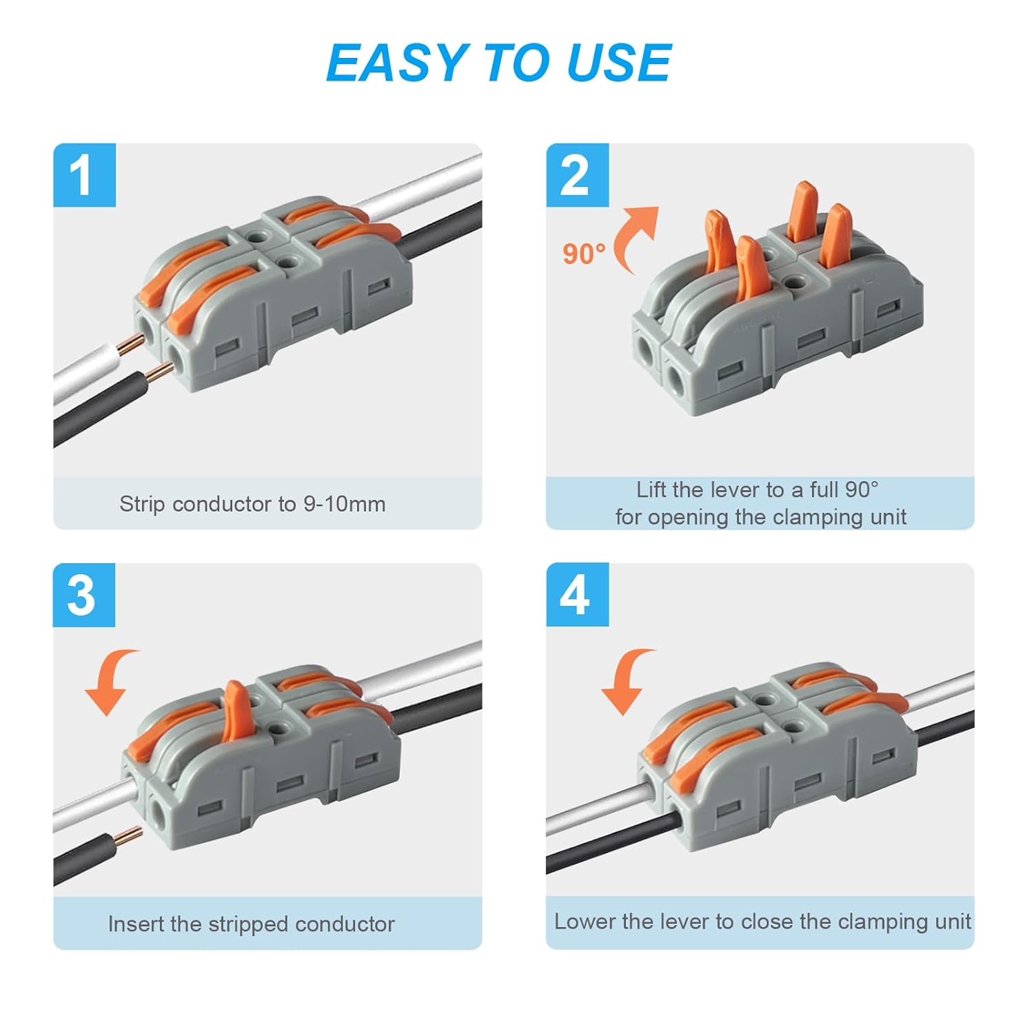 Fullfun 40 Pcs Lever Wire Nuts Connectors, Compact Splicing Wire Connector Push-In, Electrical Connectors Assortment Kit for Quick Connect 28-12 AWG 1 in 1 Out image number 4