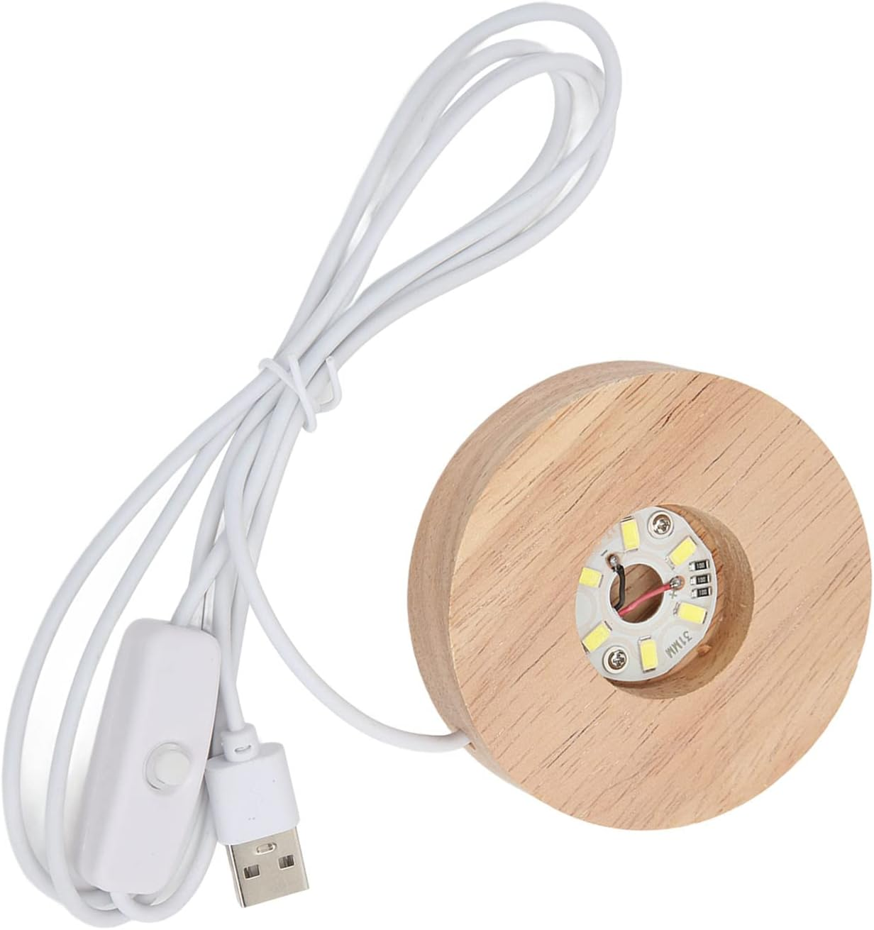 Bewinner LED Wood Display Base, LED Light Base USB Elegant Style, LED Light Base for Selenite Tower Crystal Glass Resin Art (White Base), BEWINNERYQ6SXG3T8P-12