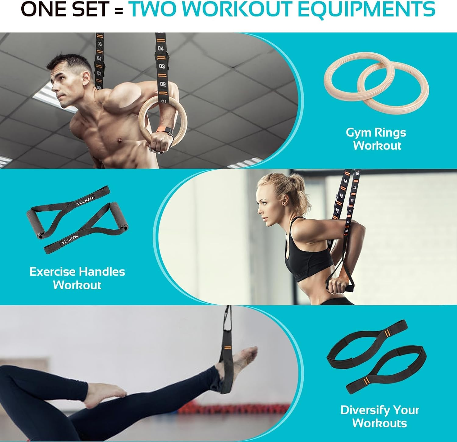 Wooden Gymnastics Rings with Adjustable Numbered Straps. Olympic Rings for Core Workouts, Weight Training. Home Indoor Gymnastics Hoop Set, Exercise Rings 1600 Lbs with Workout Handles