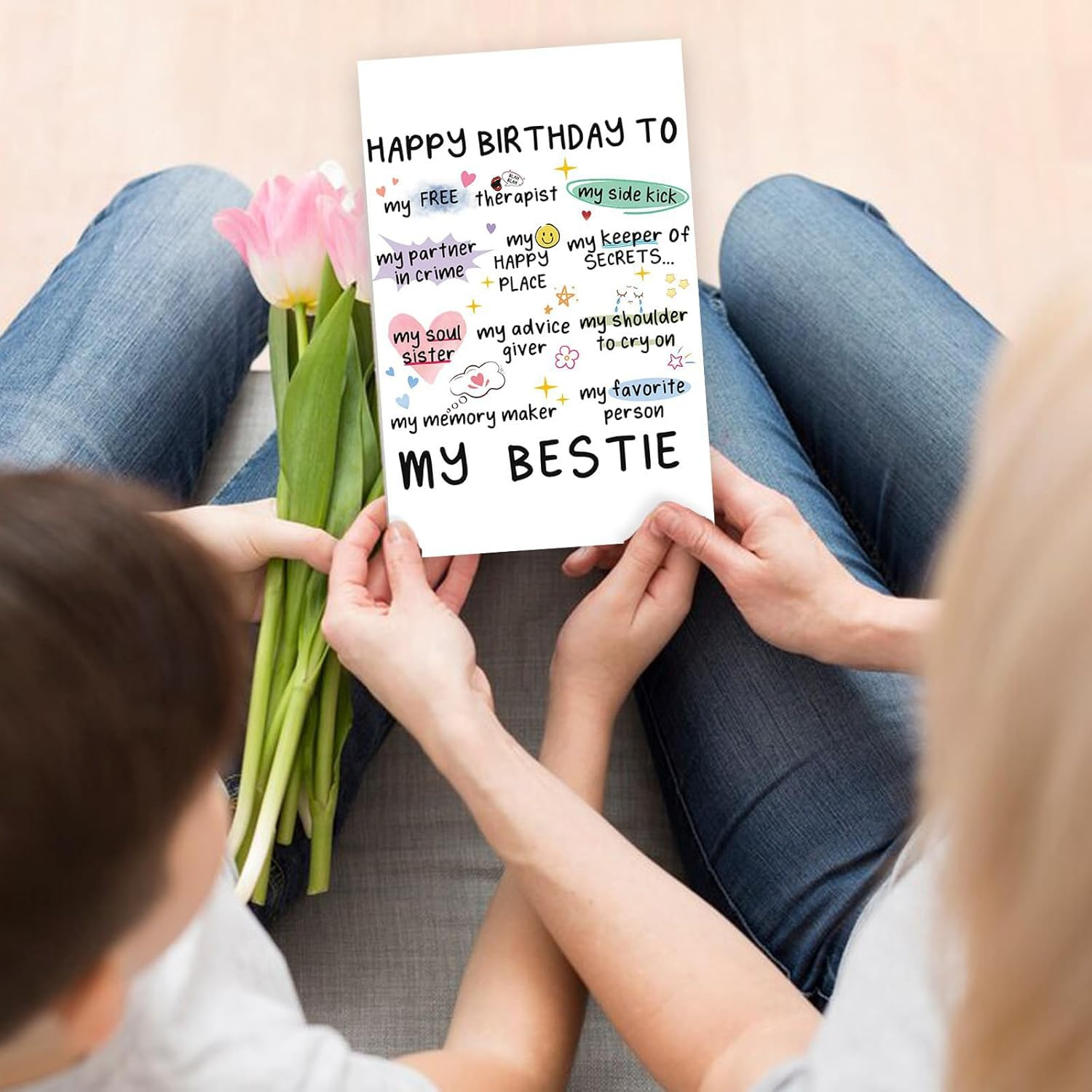 Funny Birthday Card for My Bestie, Perfect Happy Birthday Gifts for Sister & Best Friend, Her, Women, Heartwarming Words and Cute Pattern- Blank Inside image number 5