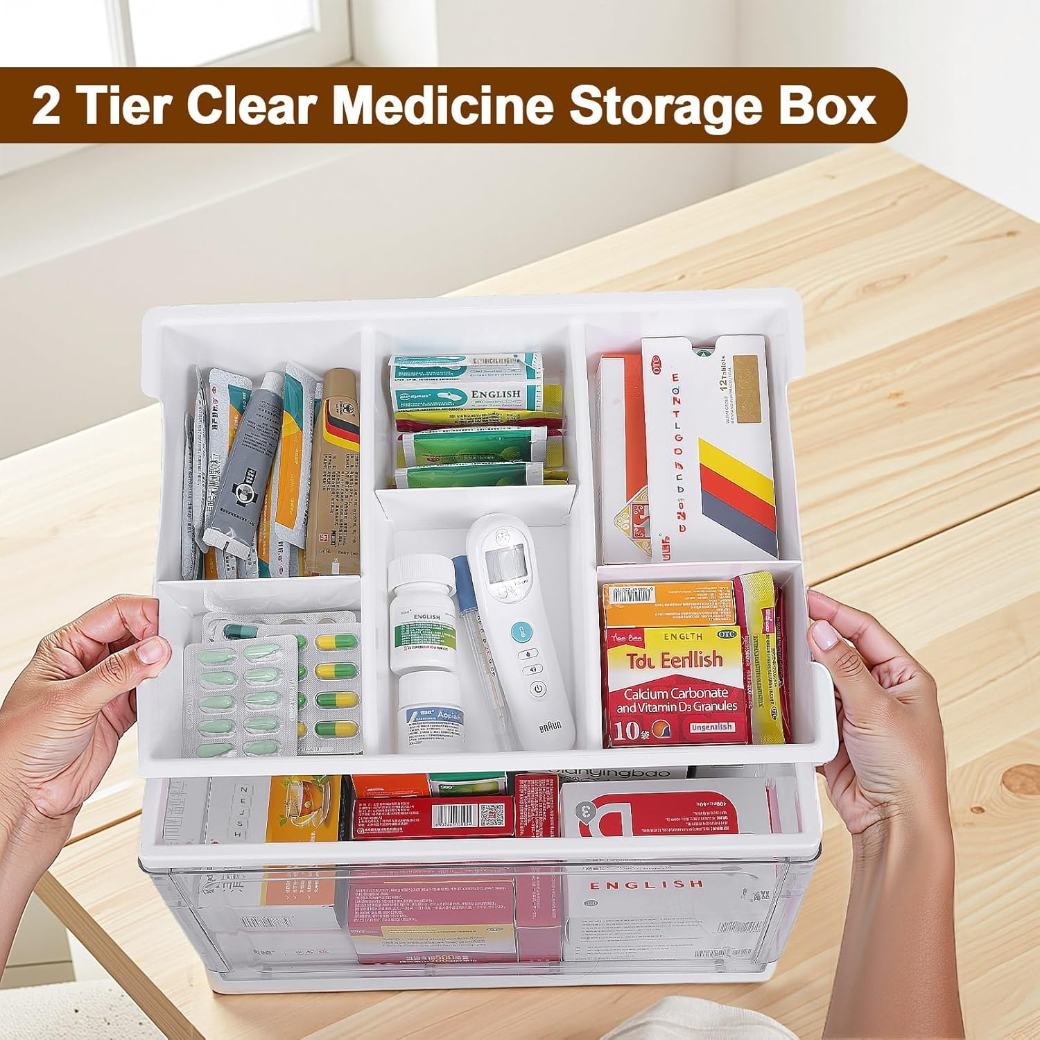 Large Clear Medicine Storage Box & First Aid Organiser with Removable Tray | Multipurpose Home Storage & Organisation for Medical Supplies，Medication Organiser