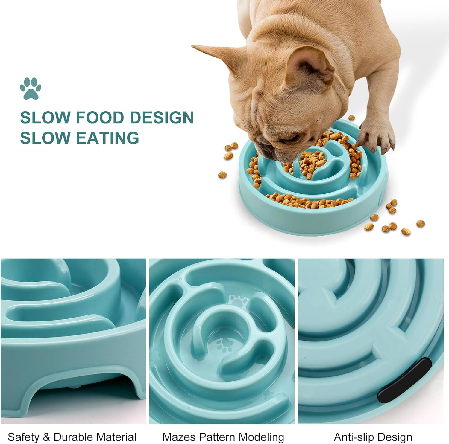 Slow Feeder Dog Bowl, Anti-Choking Puzzle Feeding Bowl for Dry, Wet and Raw Food, Slow down Eating, Prevents Overeating, Puppy Training, Maze Dog Dishes for Small Medium Breeds Cats Pets image number 2