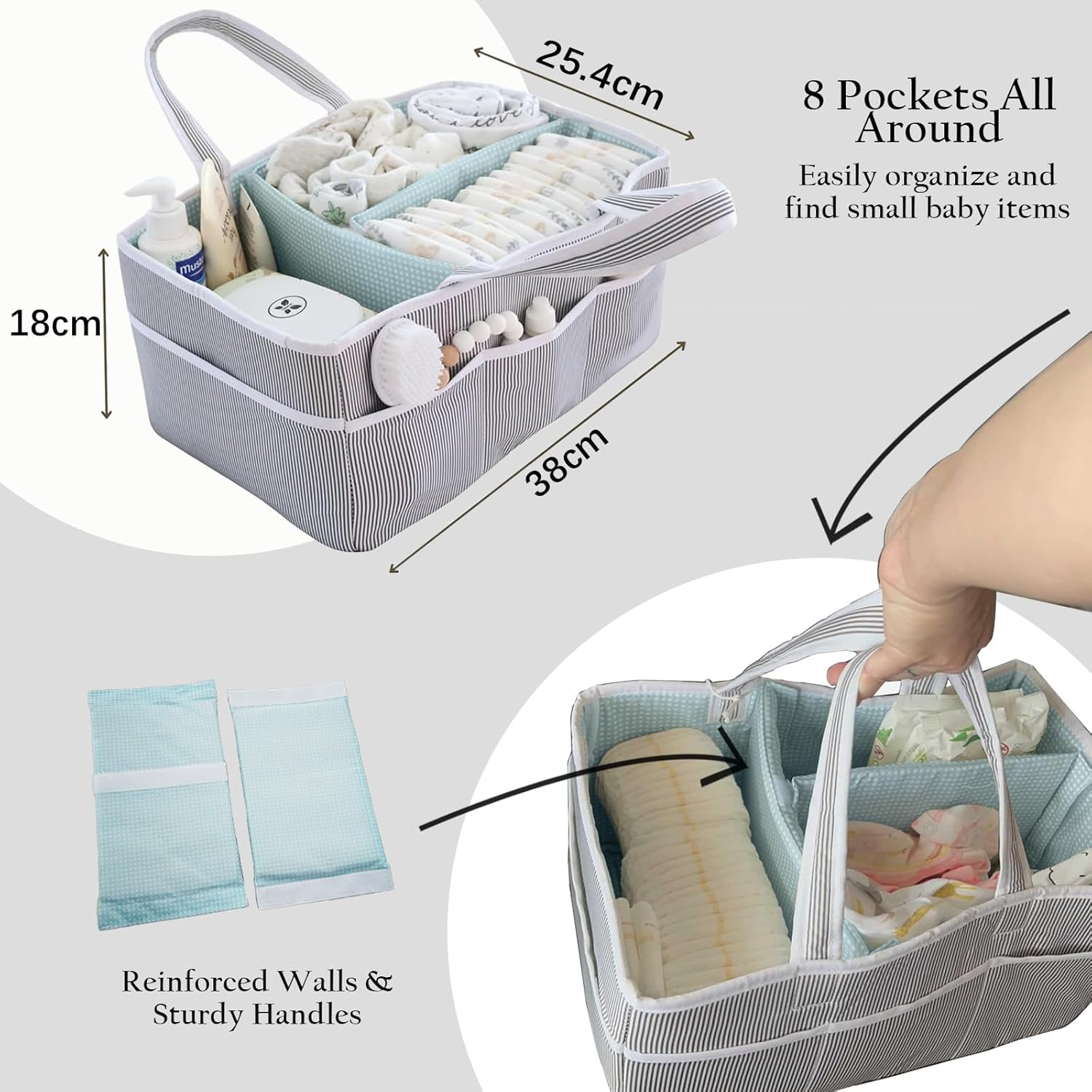 Baby Diaper Caddy Organizer - Large Tote Bag for Nursery Essentials, Gender Neutral Newborn Registry Must-Have, Car Travel Storage for Boys & Girls image number 6