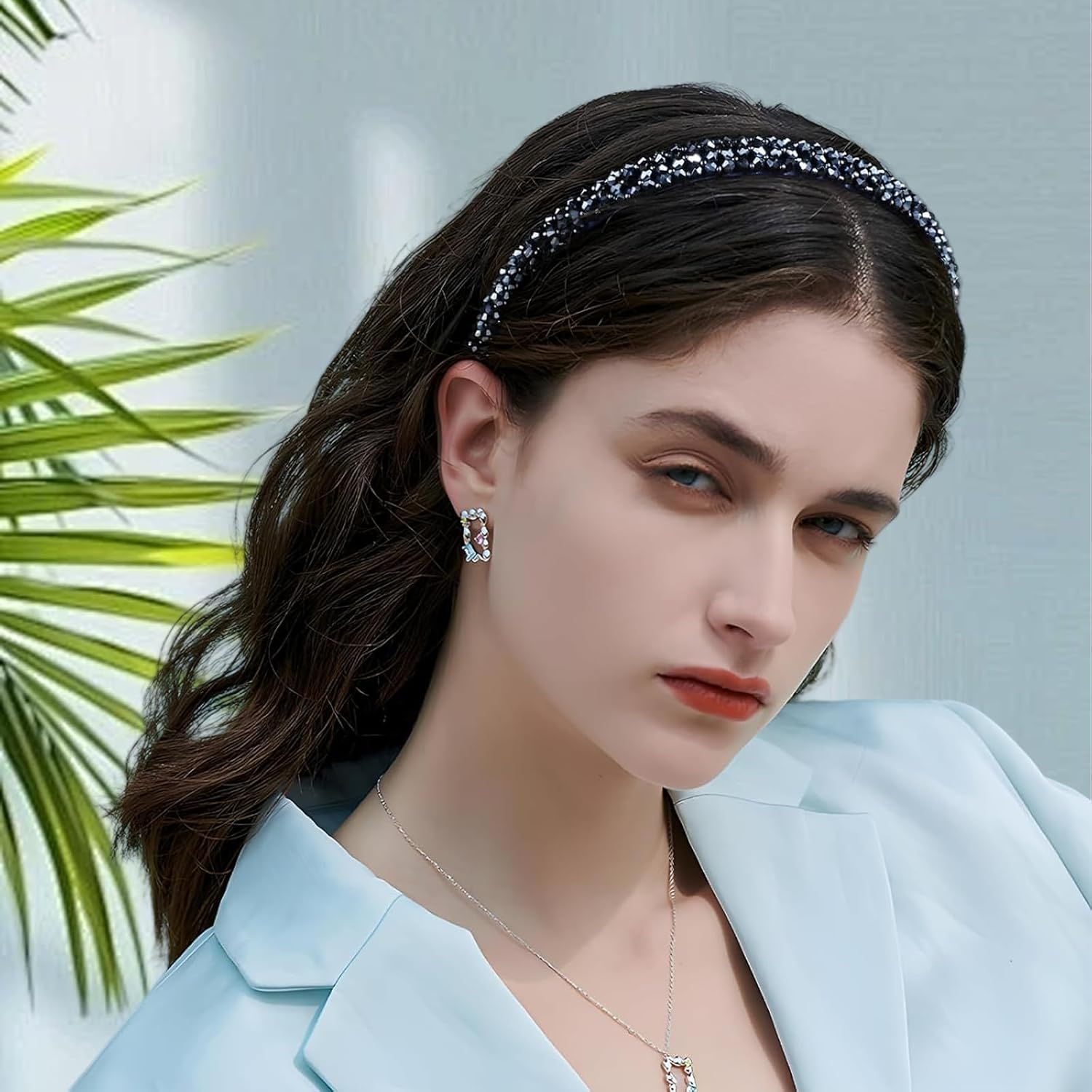 SSKHE Rhinestone Headbands, Dark Blue Glitter Dirndl Costume, Hair Accessories, Blue Metal Hair Band, Crystal Headbands, Princess Headband for Wedding, Communion, Carnival, Pack of 3 image number 5