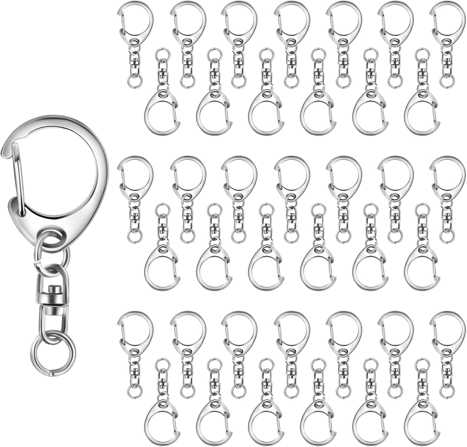 Roctee 50 Pcs Lobster Clasp Key, Keychain Clip, Swivel Clasps Lanyard Snap Hook, DIY Crafts Key Chain, Lobster Claw Clasp (Silver)