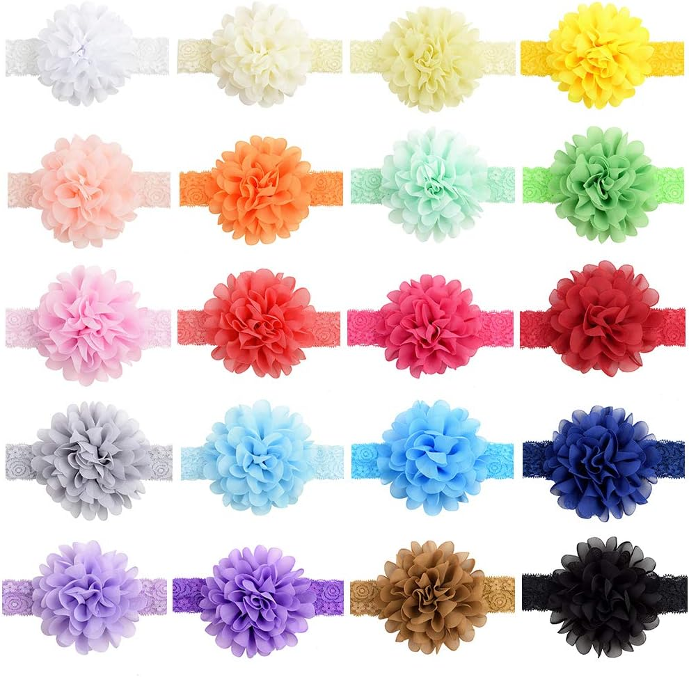 Willingtee 20Pcs Baby Girls Headbands Chiffon Flower Lace Band Hair Accessories for Baby Girls Newborns Infants Toddlers image number 3