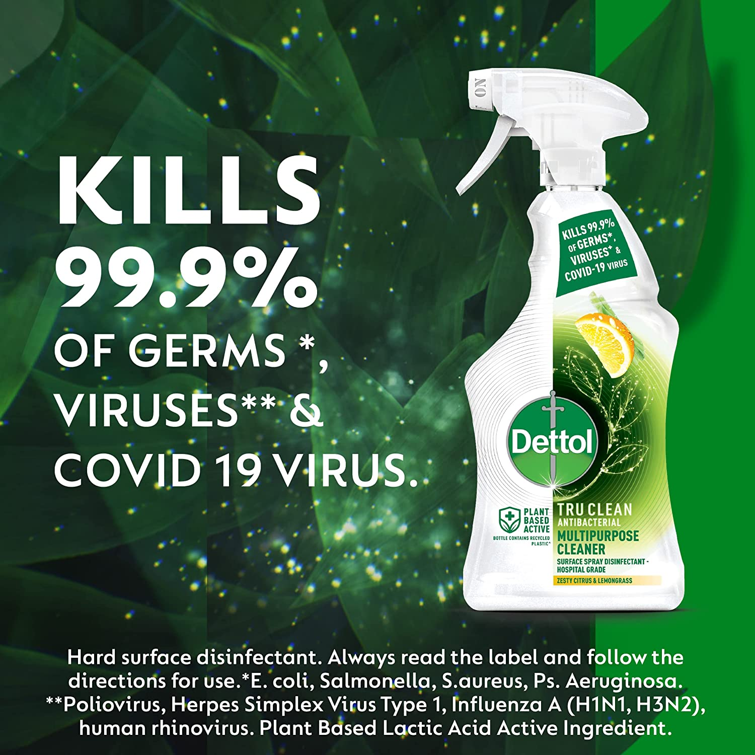 Dettol Tru Clean Antibacterial Multipurpose Cleaning Trigger Zesty Citrus and Lemongrass 500Ml, Transparent image number 5