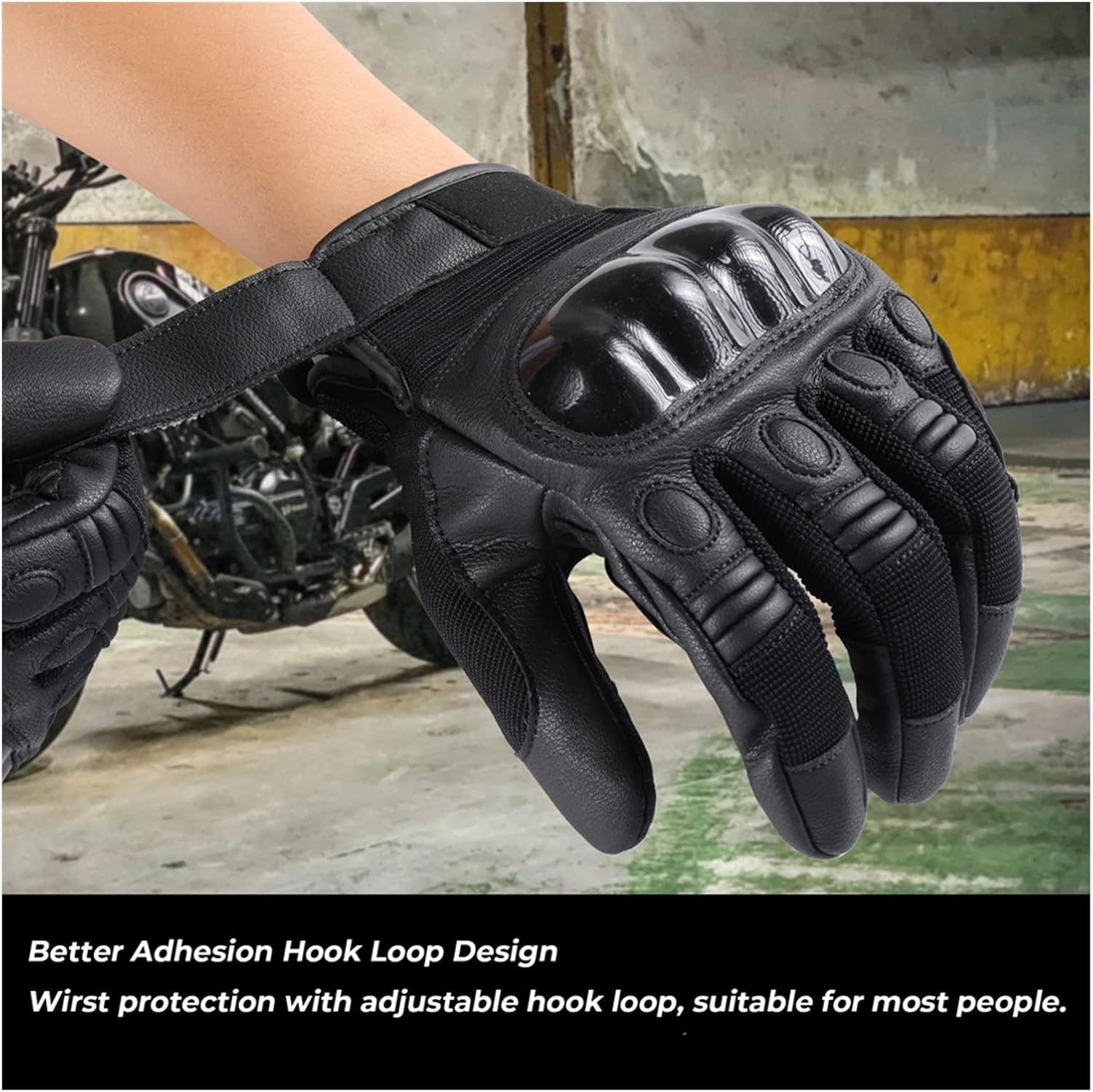 KANGYEBAIHUODIAN Black Moto Motocross Glove Men Leather Motorcycle Full Finger Gloves Cycling Bike Bicycle Riding BMX Enduro Work Mittens Summer (Color : C58, Size : L) image number 2