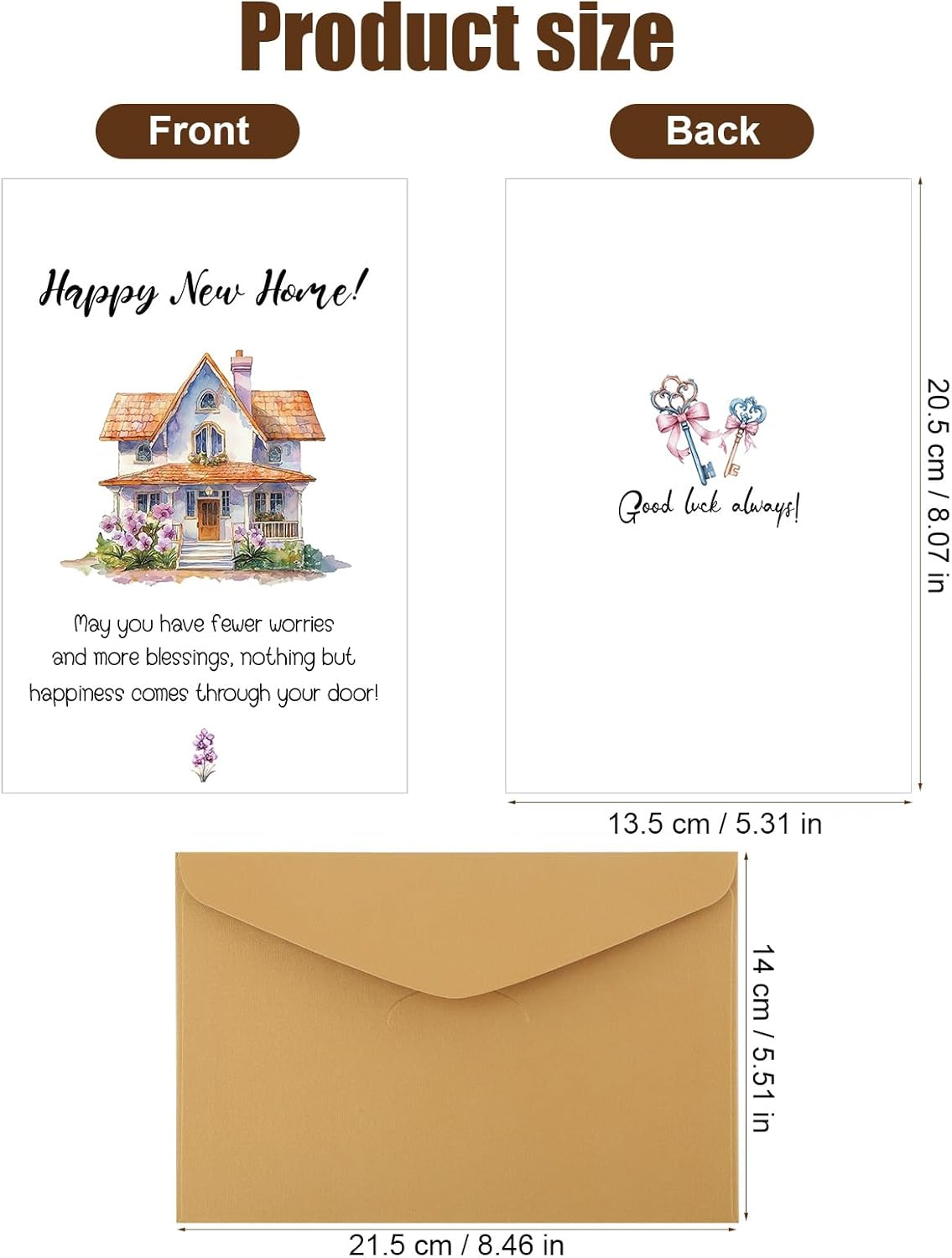NQEUEPN New Home Card, 8.07X5.31 Inch Housewarming Greeting Card with Envelope Funny New Apartment Card Congratulations on Your New House Card with Blessing Welcome New Homeowner image number 6