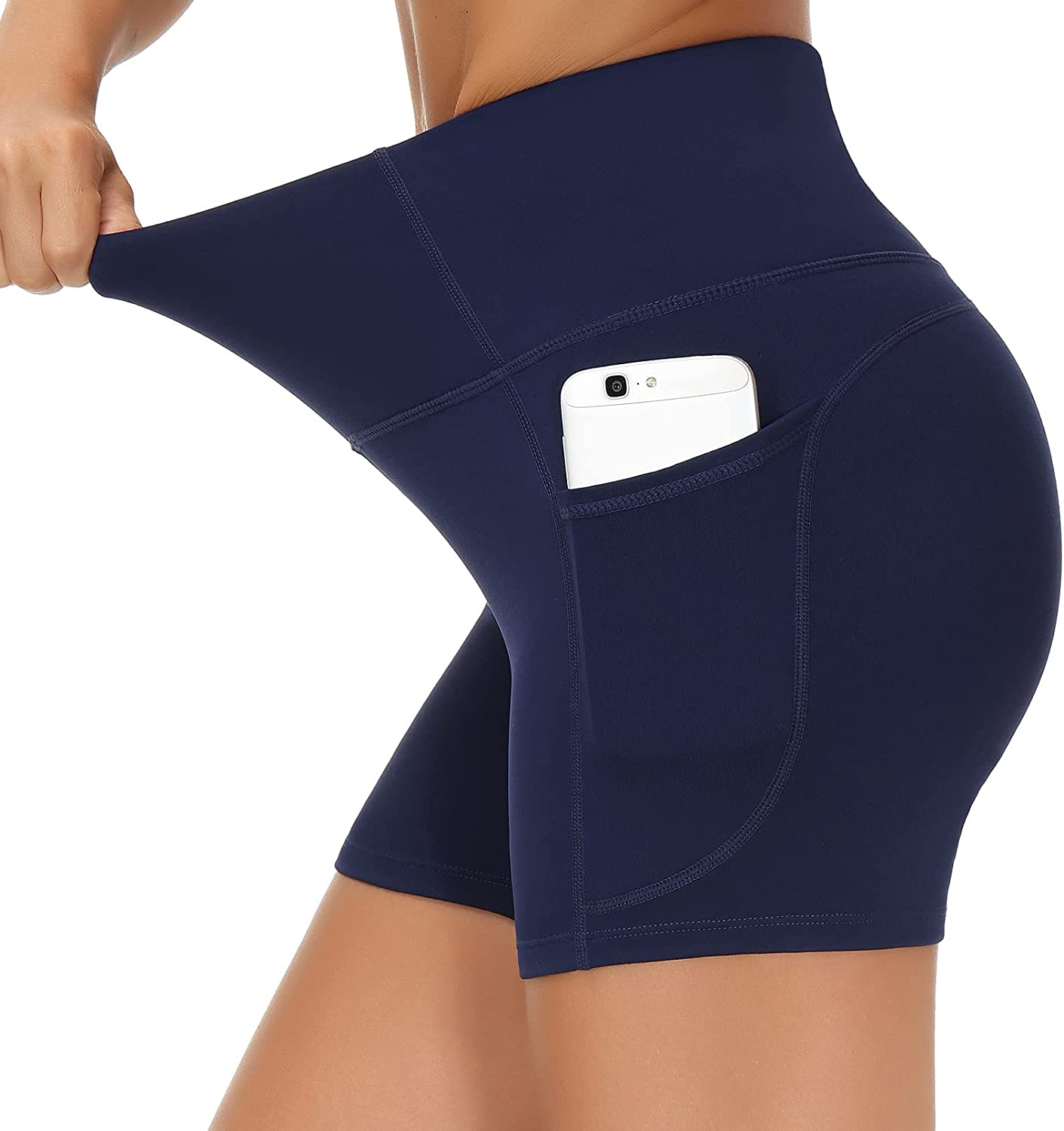 THE GYM PEOPLE High Waist Yoga Shorts for Women'S Tummy Control Fitness Athletic Workout Running Shorts with Deep Pockets