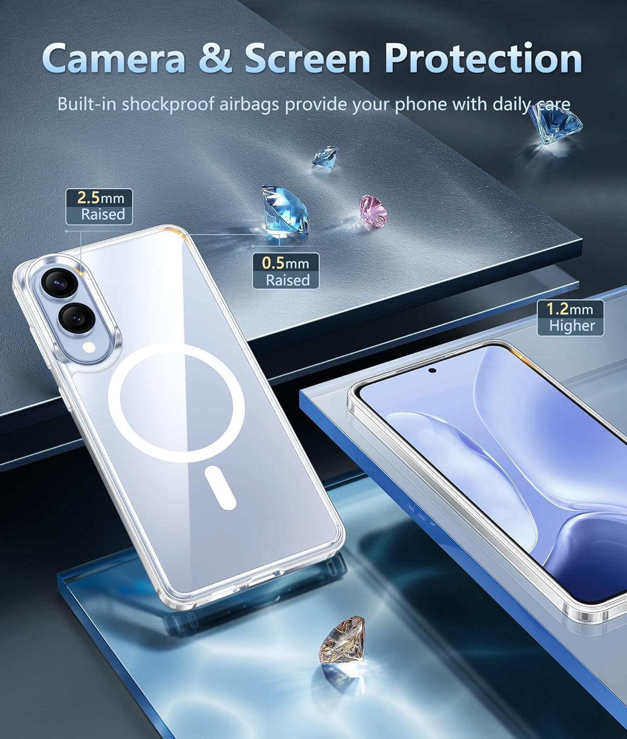 FNTCASE for Samsung Galaxy S25-Edge Case: Clear Magnetic Military Grade Drop Protection anti Yellowing Cell Phone Cover - Rugged Shockproof Protective Bumper Transparent Phonecase image number 4