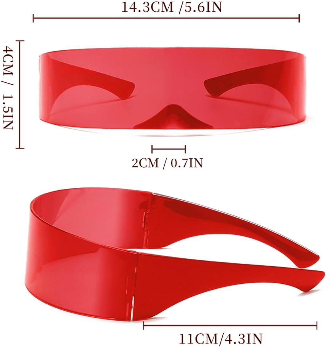 Futuristic Space Glasses, Narrow Lens Mirrored Wrap Visor Costume Flat Eyeglasses, Rimless Fast Glasses with Mirrored Lens