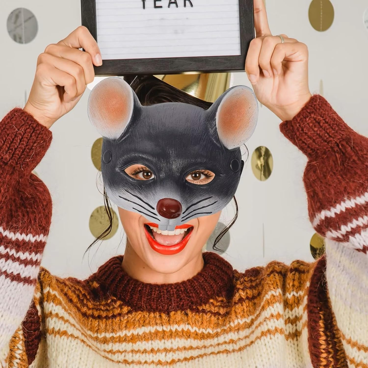 Hosfairy 1Pcs Animal Mouse Mask Squirrel Mask Masquerade Dress up Accessory for Halloween Easter Costume Party Cosplay Props - Light Gray image number 7